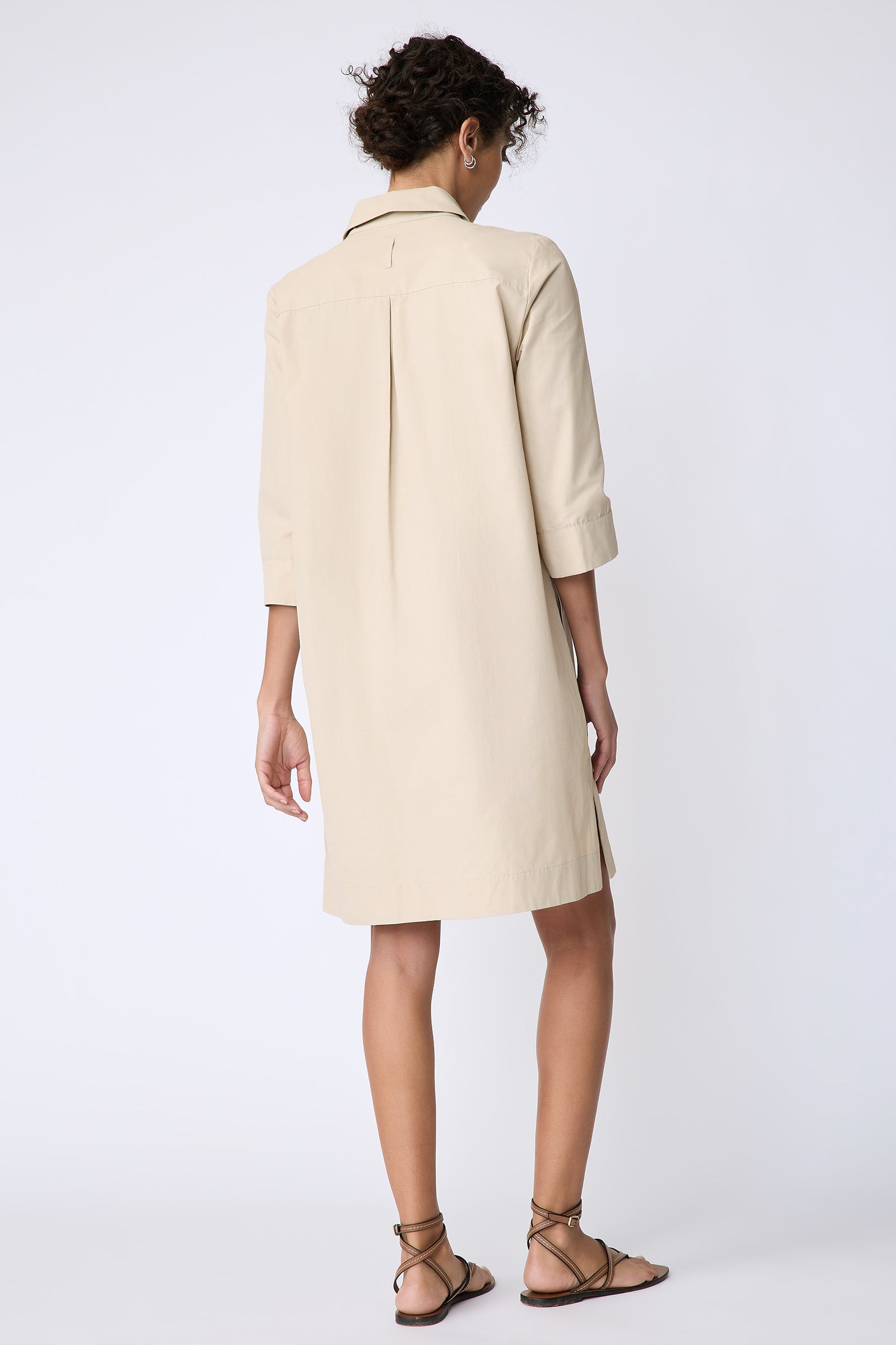 Kal Rieman Rene Placket Dress in Italian Broadcloth color sand on model back view