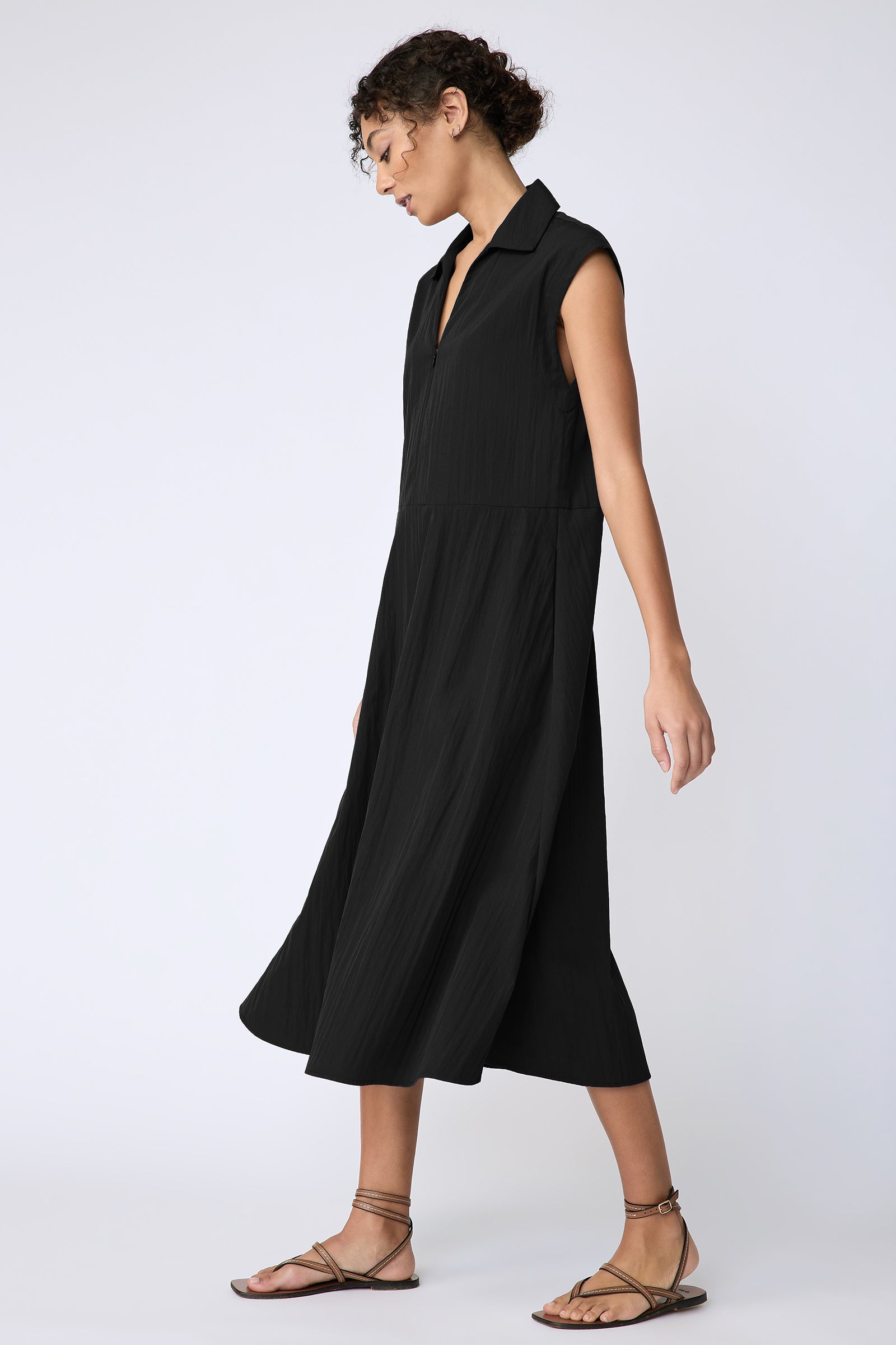 Kal Rieman Savannah Dress in black typewriter cloth on model walking