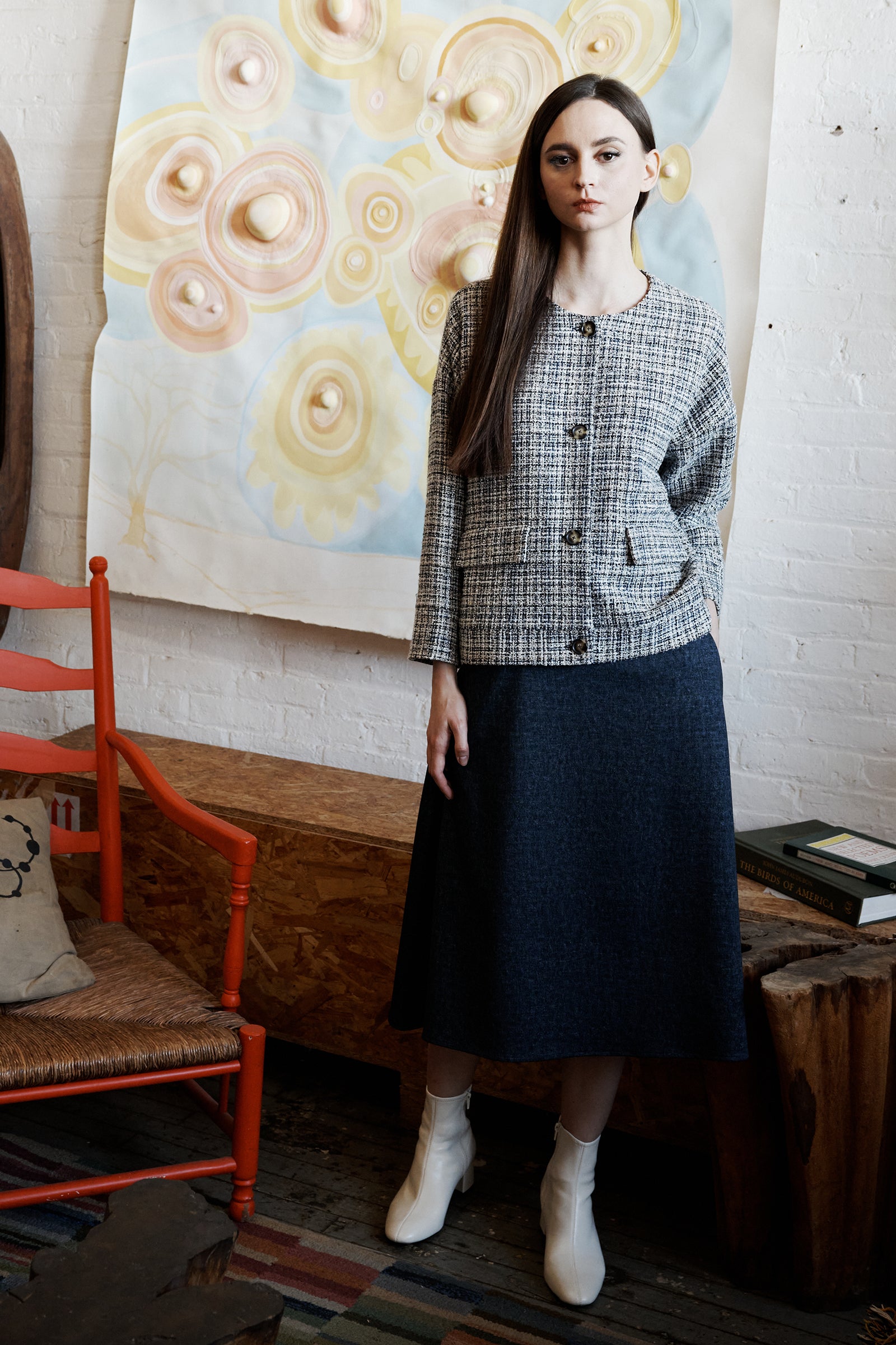 Kal Rieman Sienna Tweed Jacket in Spanish Tweed on Model standing