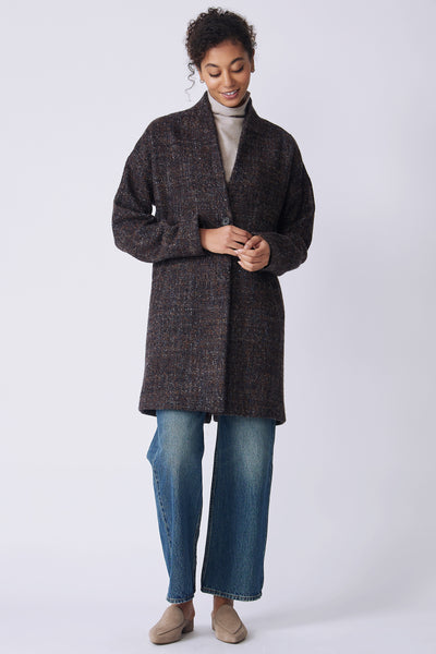 Sloan Coat in Speckled Wool With Shaped V Neckline – KAL RIEMAN