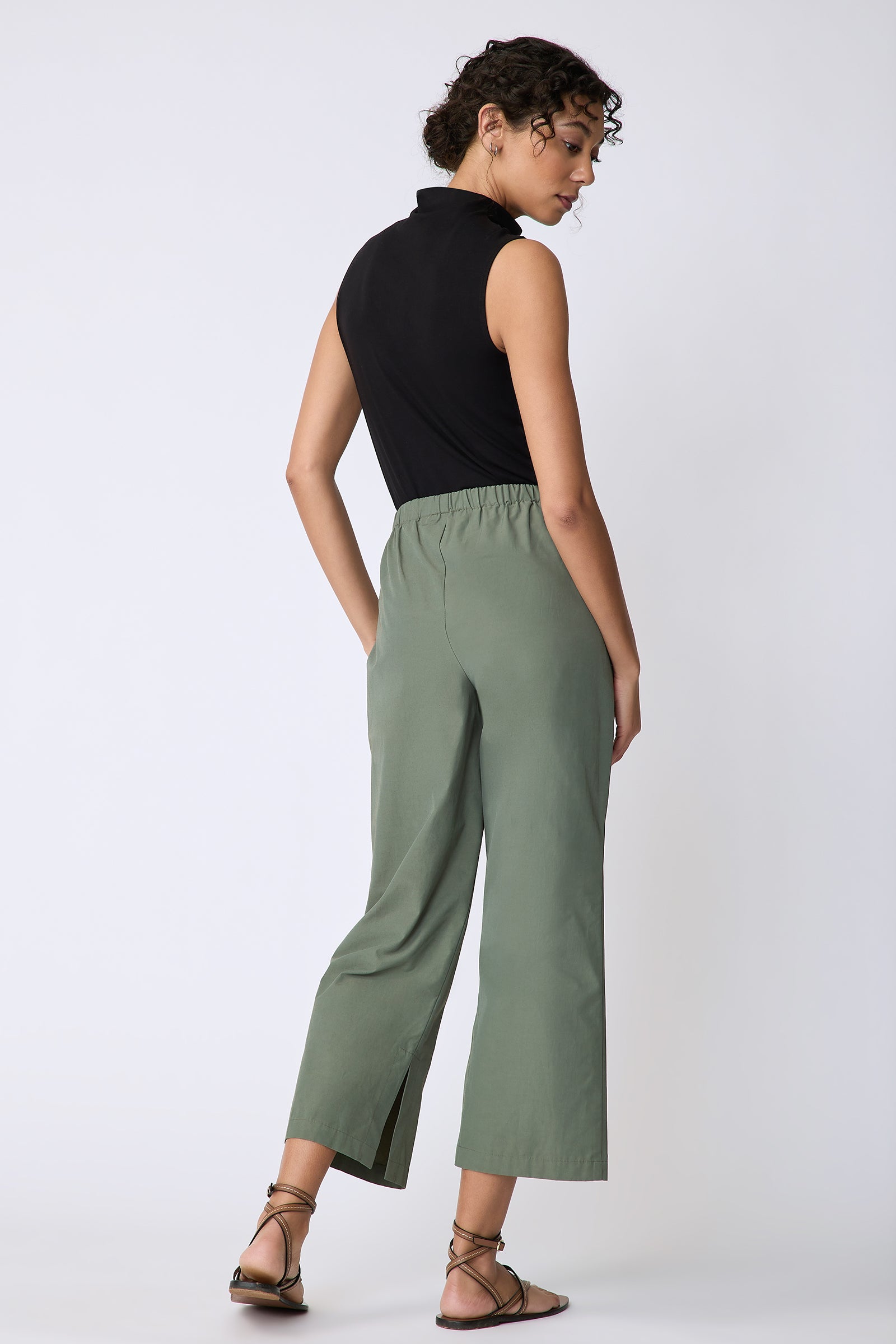 Kal Rieman Split Hem Capri in Cactus Broadcloth on model back view