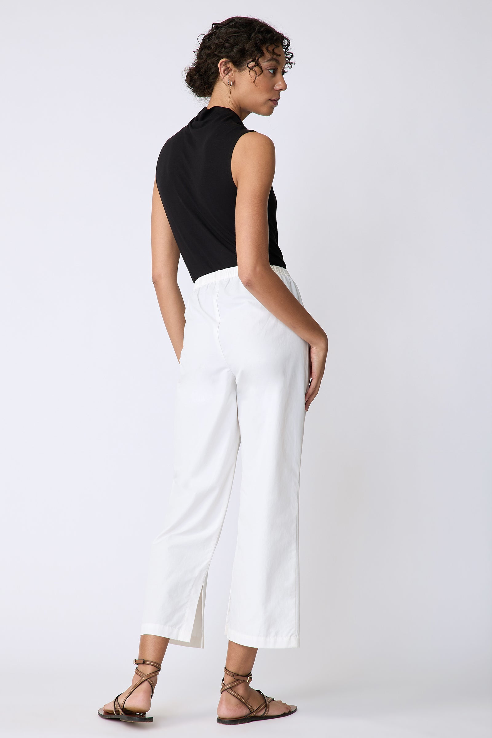 Kal Rieman Split Hem Capri in Ecru Broadcloth on model back view