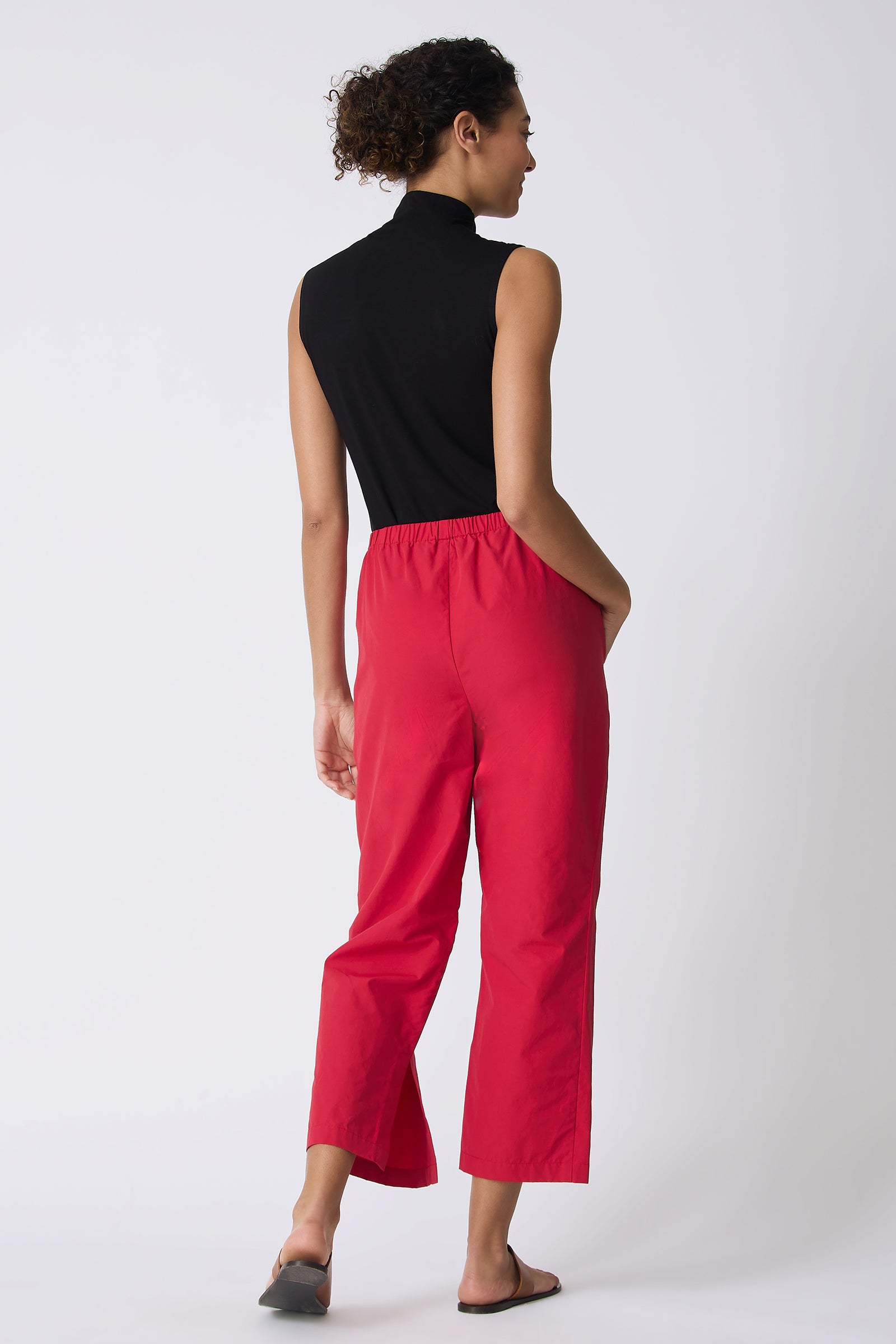 Kal Rieman Split Hem Capri in Red Broadcloth on model full back view