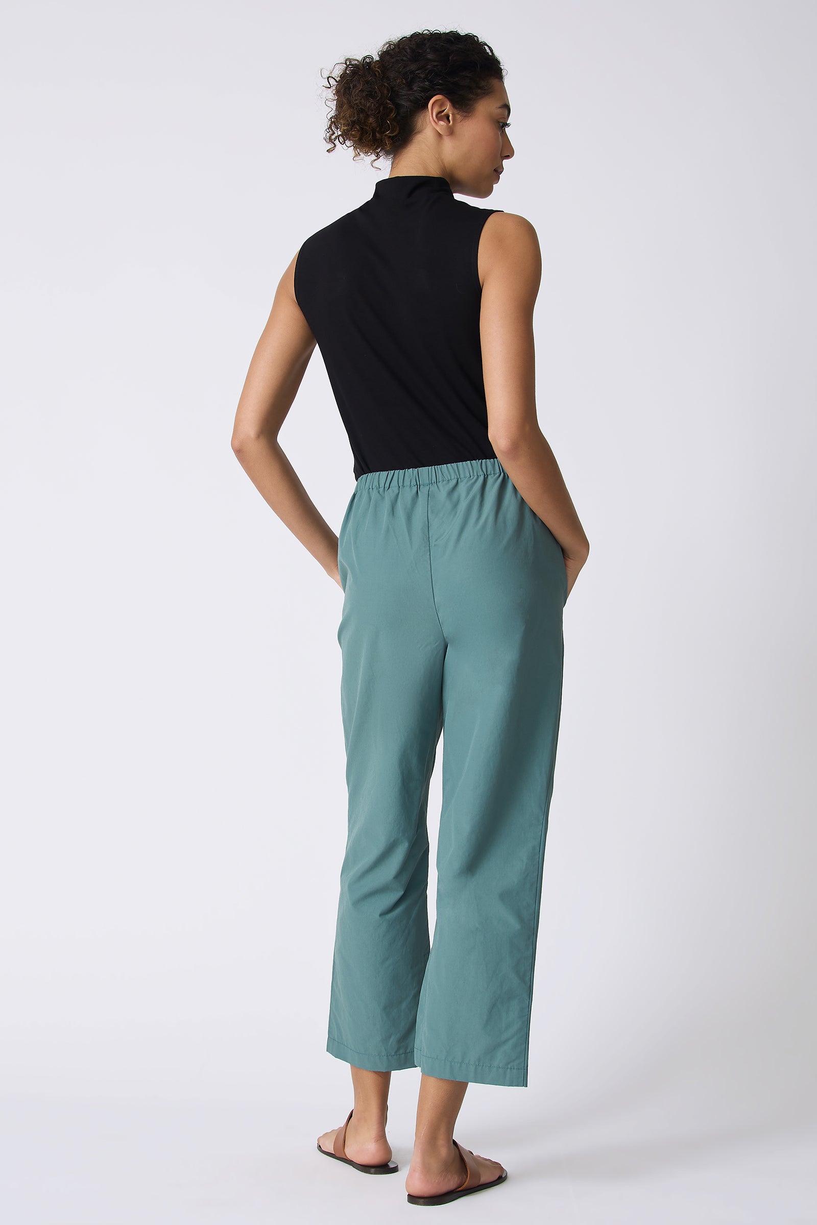 Kal Rieman Split Hem Capri in Sage Broadcloth on model full back view
