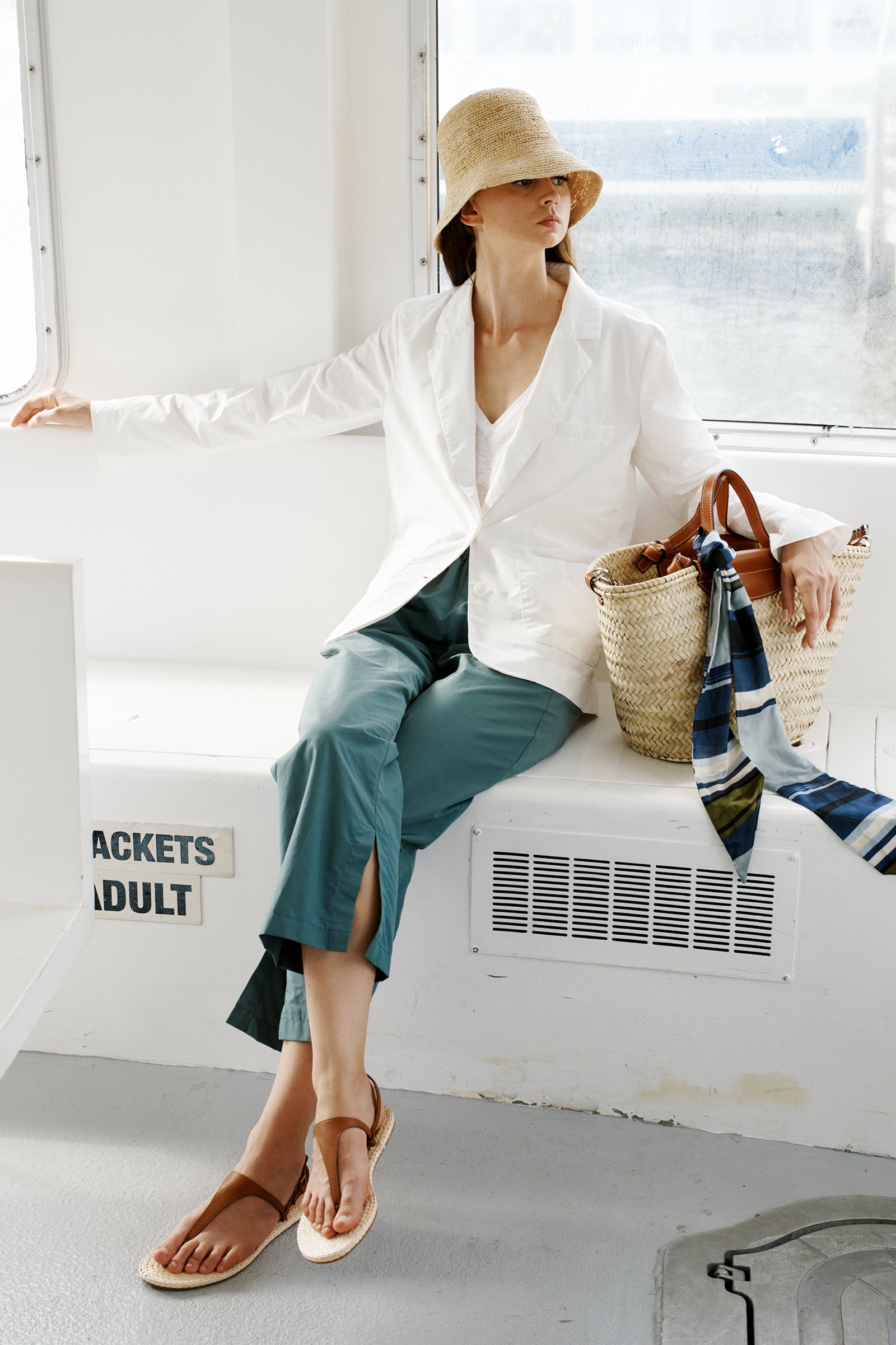 Kal Rieman Split Hem Capri in Sage Broadcloth on model lookbook image
