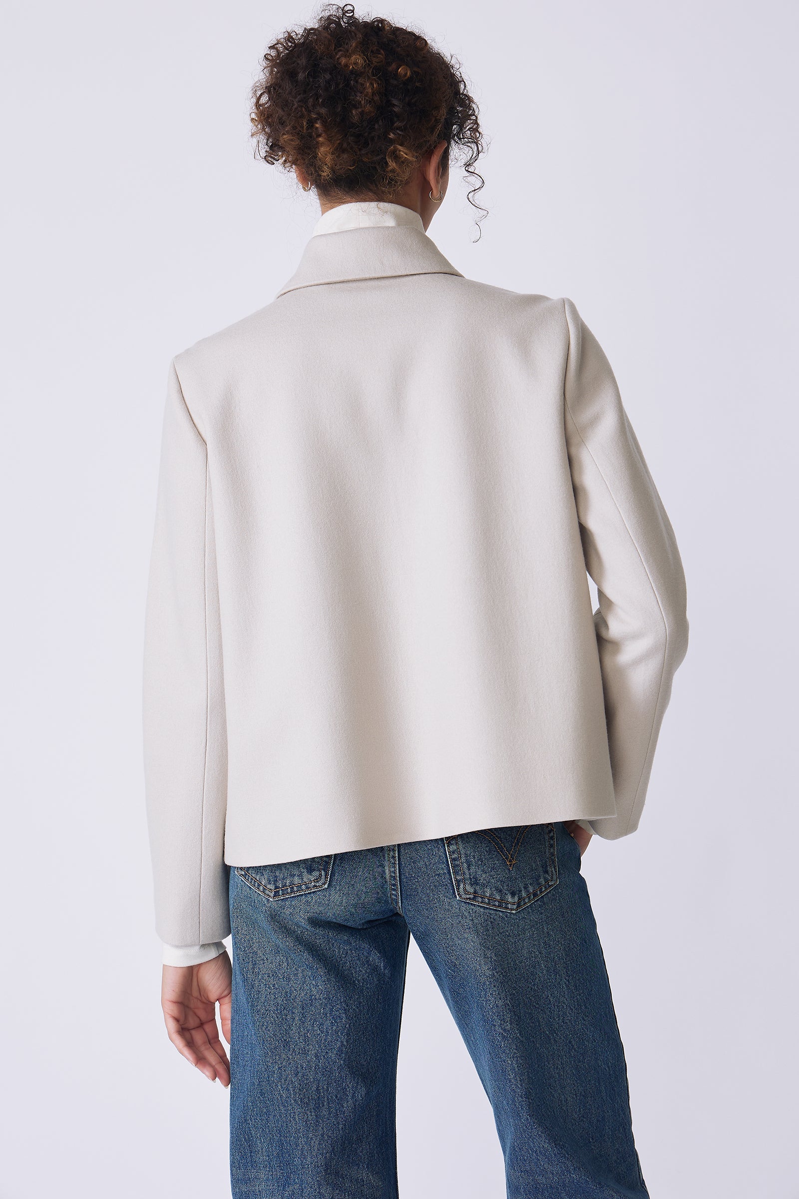 Kal Rieman Sylvie Swing Jacket in mink felted jersey on model back view