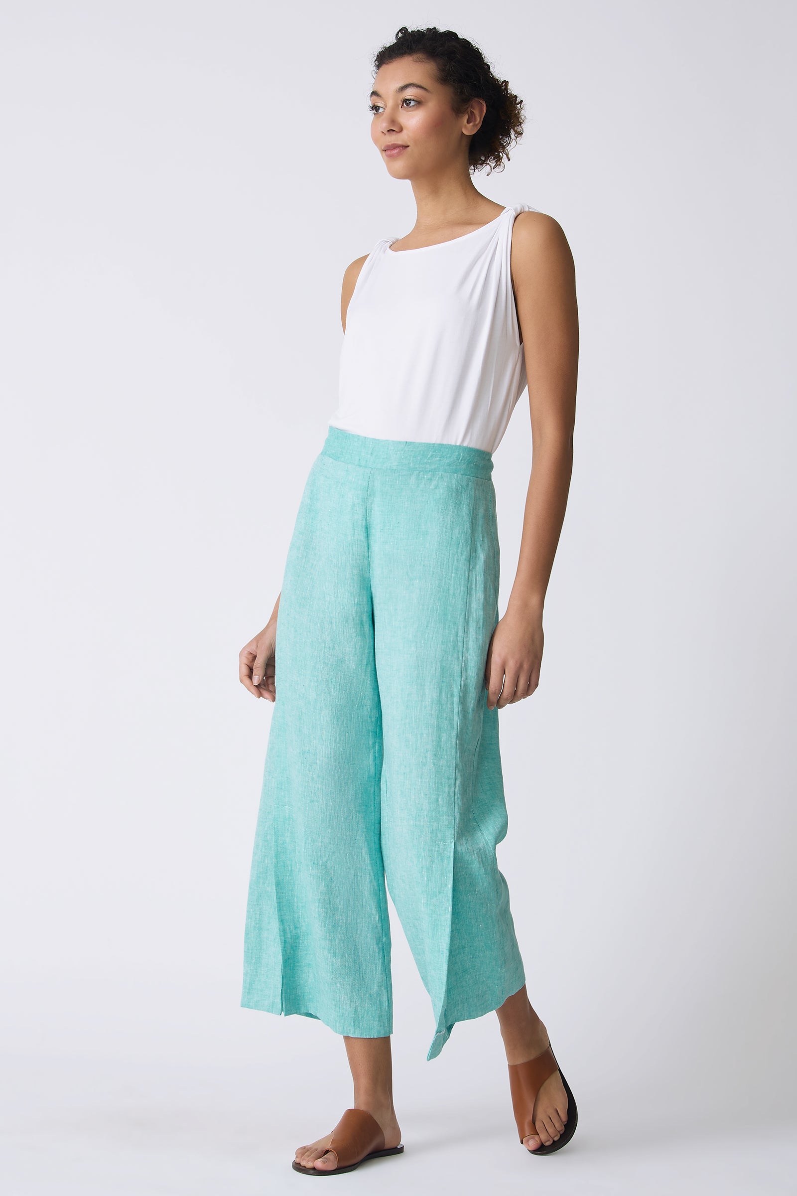 Kal Rieman Tami Side Kick Pant in Green on model walking full front view