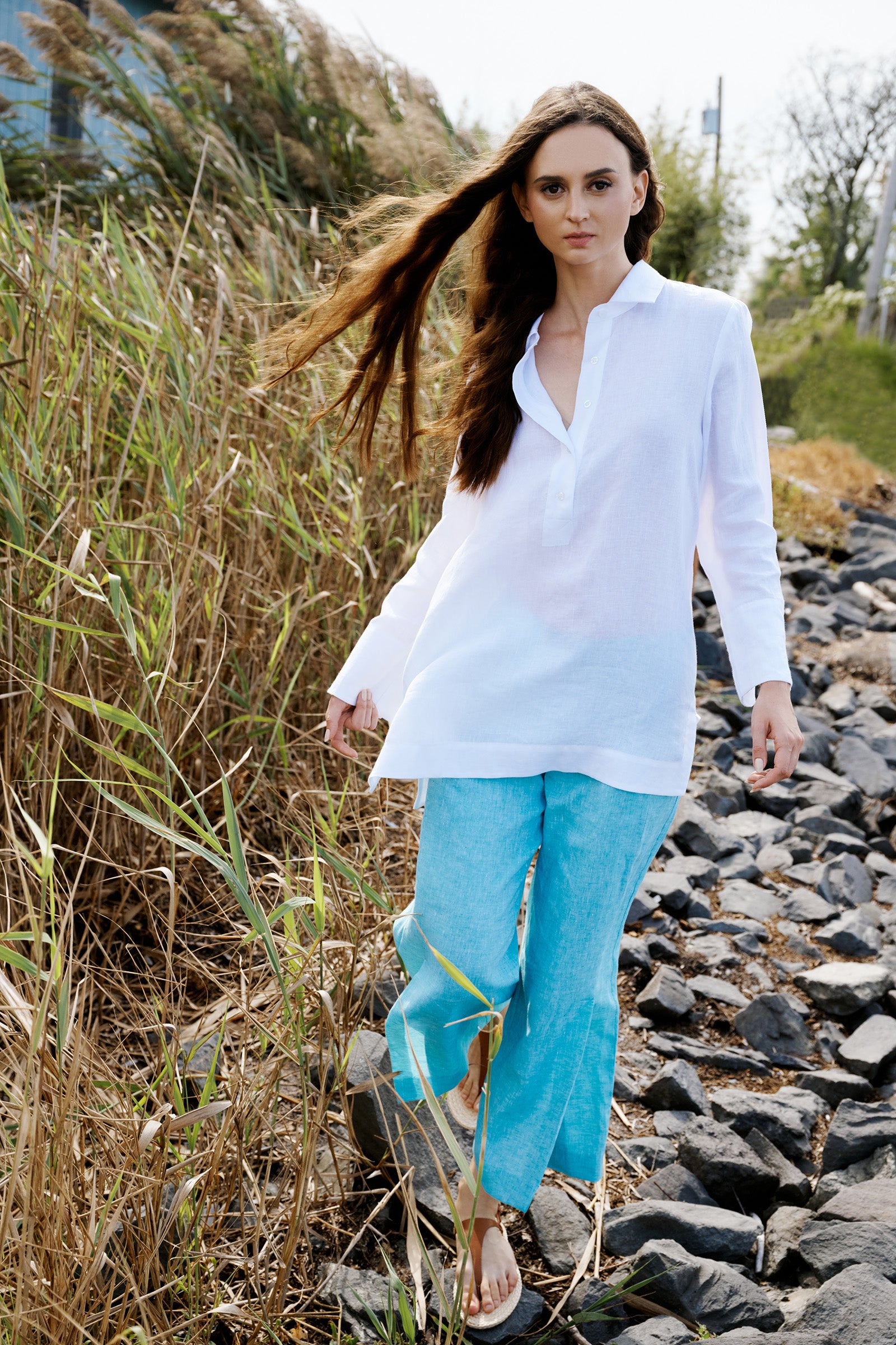 Kal Rieman Tami Side Kick Pant in Green on model lookbook image