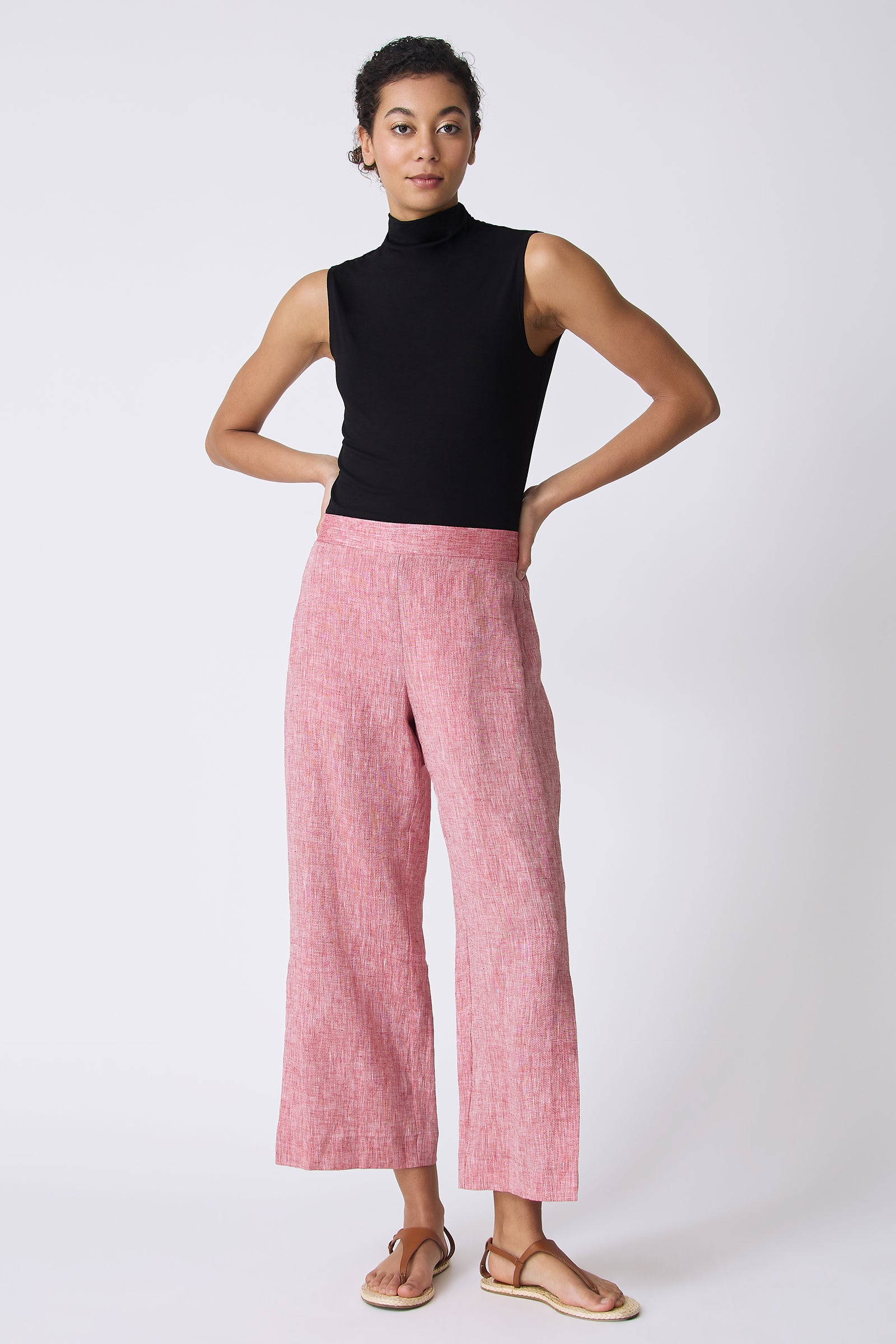 Kal Rieman Tami Side Kick Pant in Red on model with hands on hips full front view