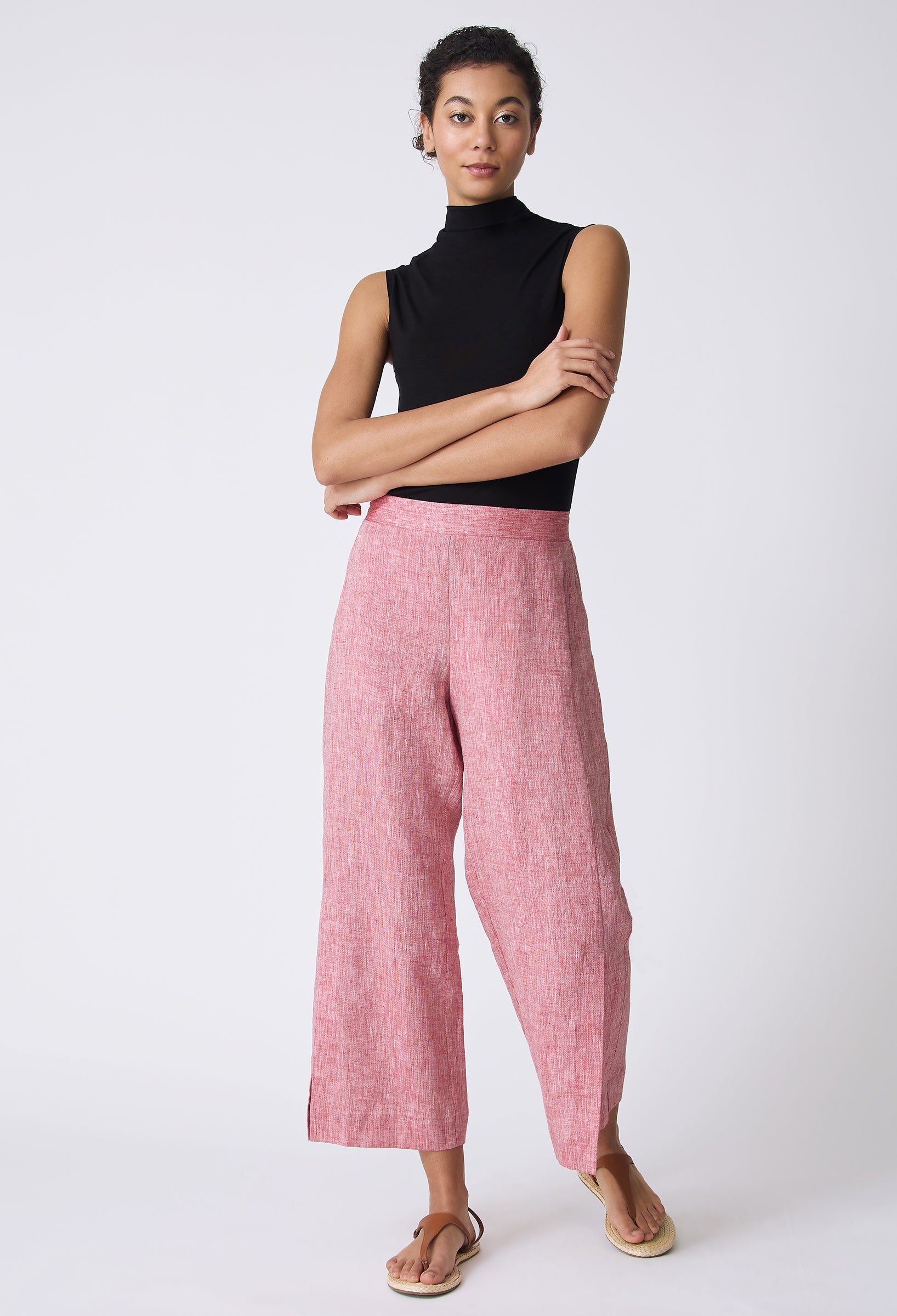Kal Rieman Tami Side Kick Pant in Red on model with arms crossed full front view