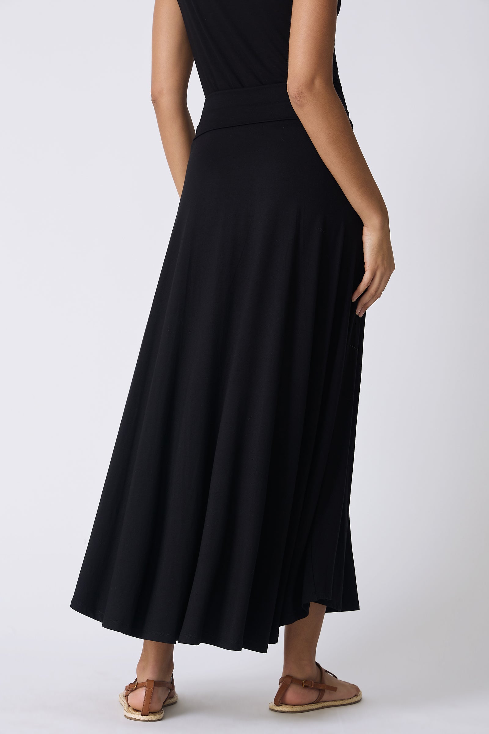Kal Rieman Thea Knit Kick Skirt in Black on model back detail view
