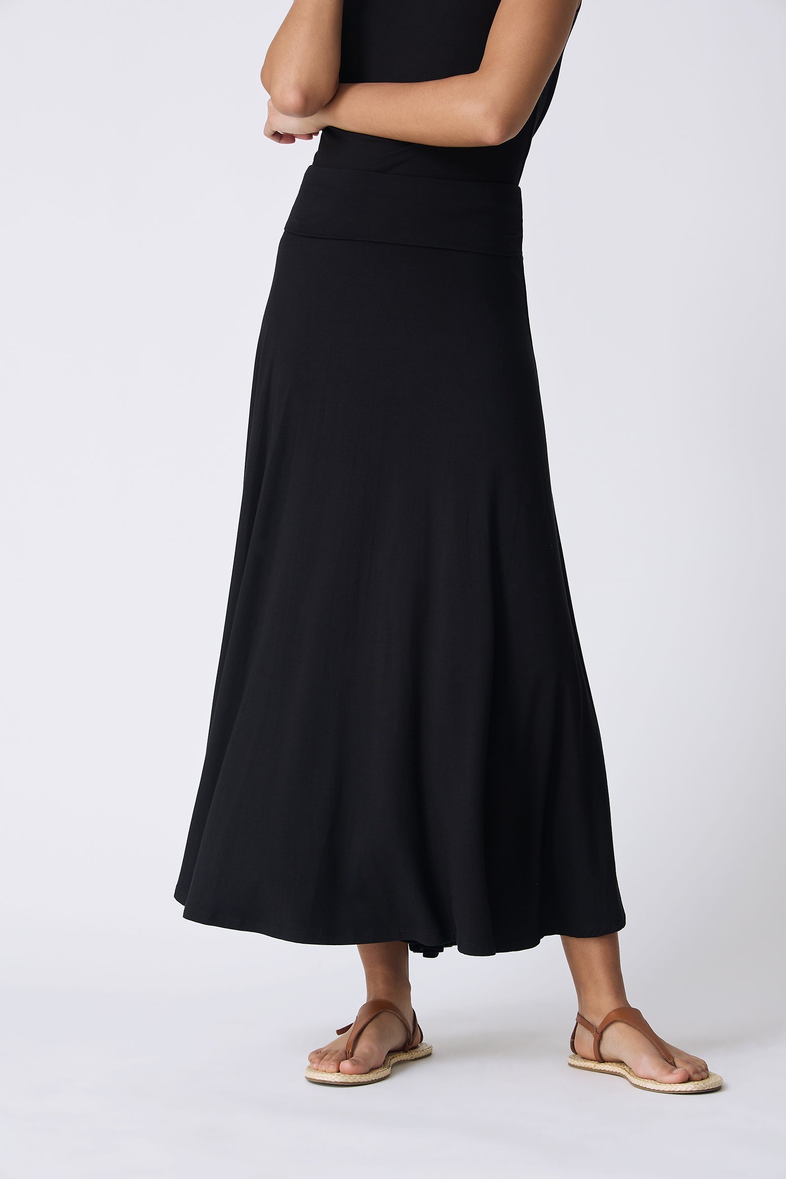 Kal Rieman Thea Knit Kick Skirt in Black on model front detail view
