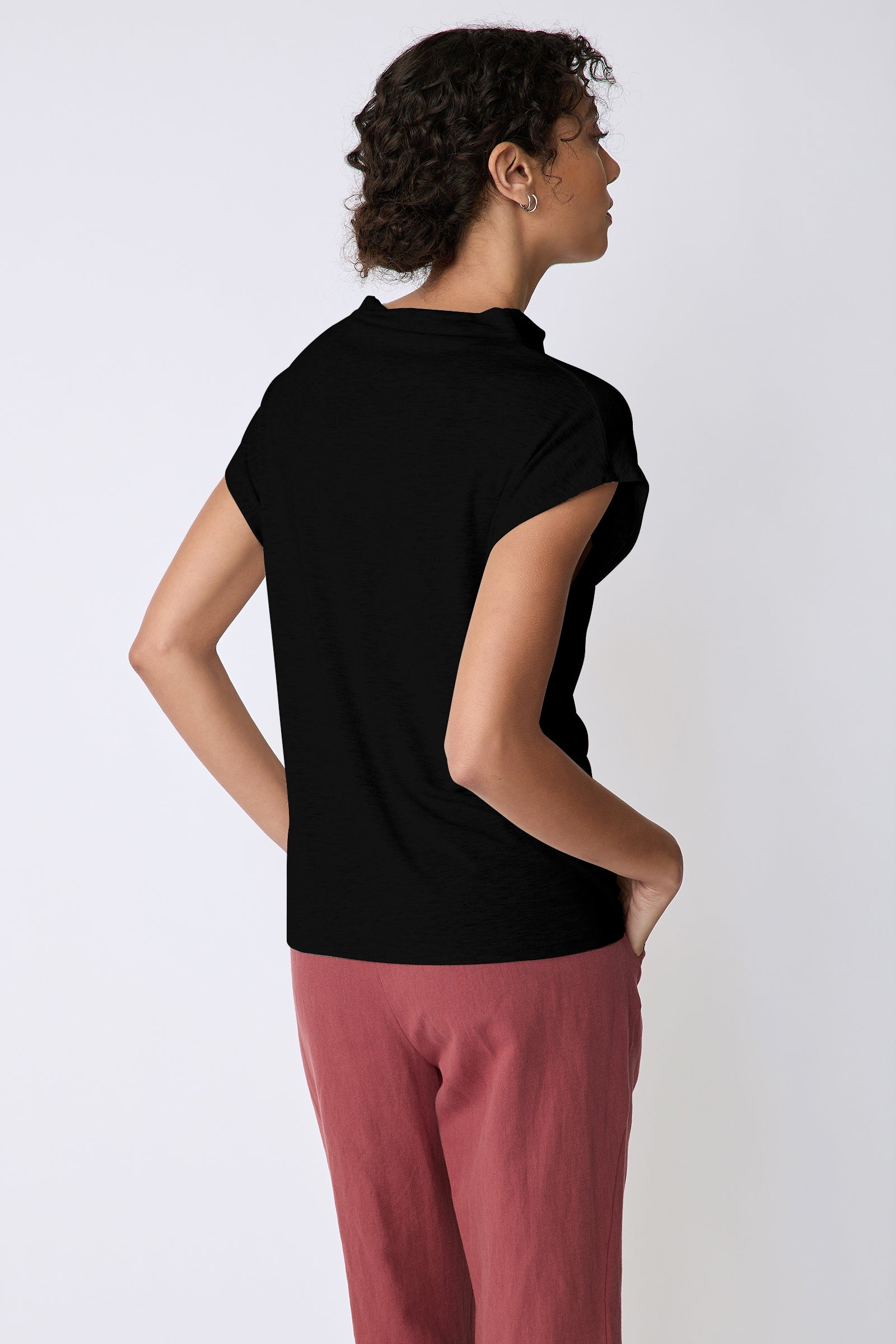 Kal Rieman Uma Funnelneck Tee in Black on model back view