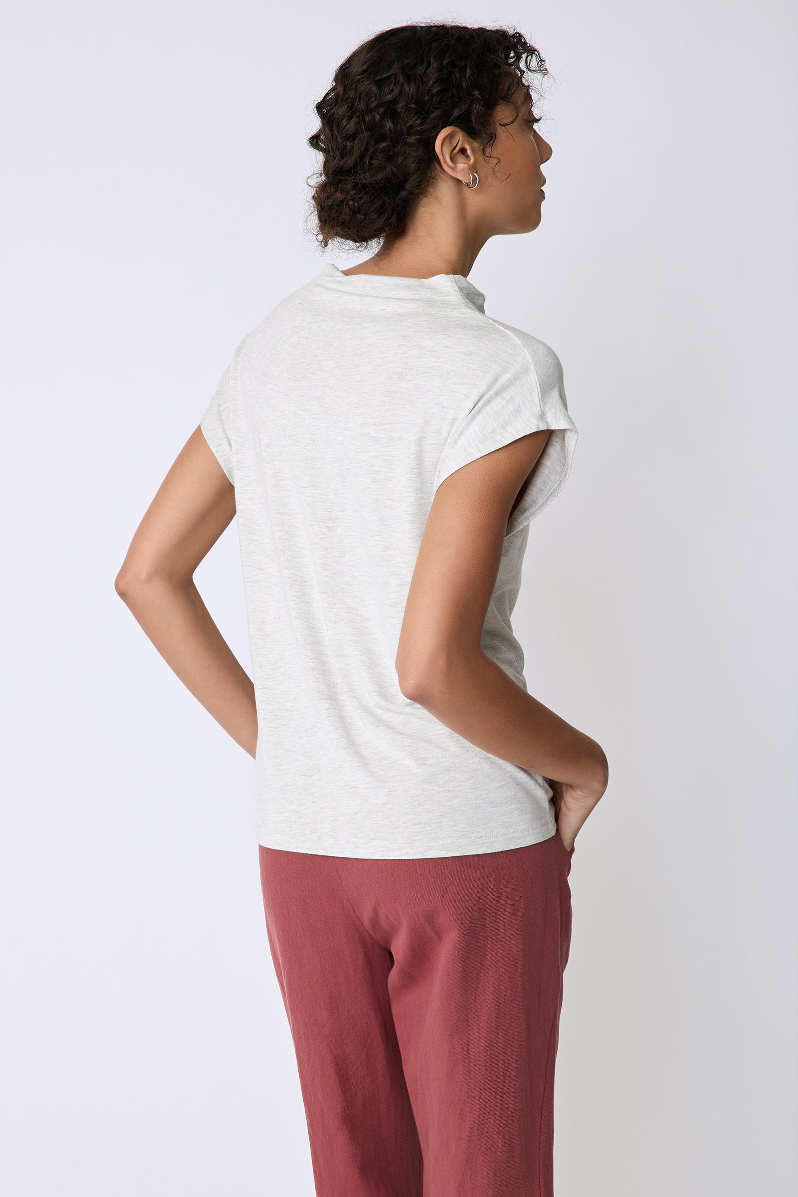 Kal Rieman Uma Funnelneck Tee in Oatmeal on model back view