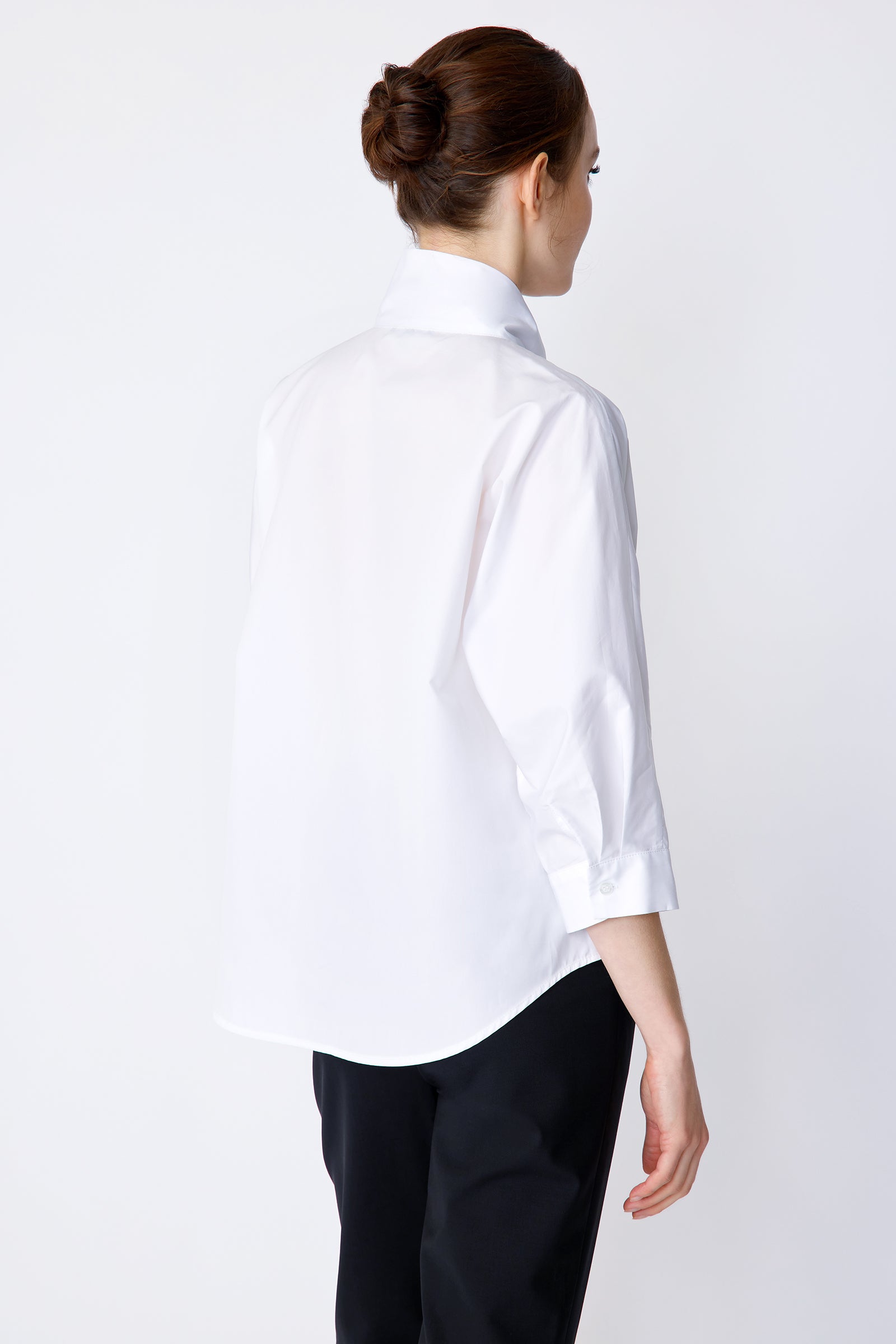 Kal Rieman Vanessa Bow Blouse in white poplin on model back view