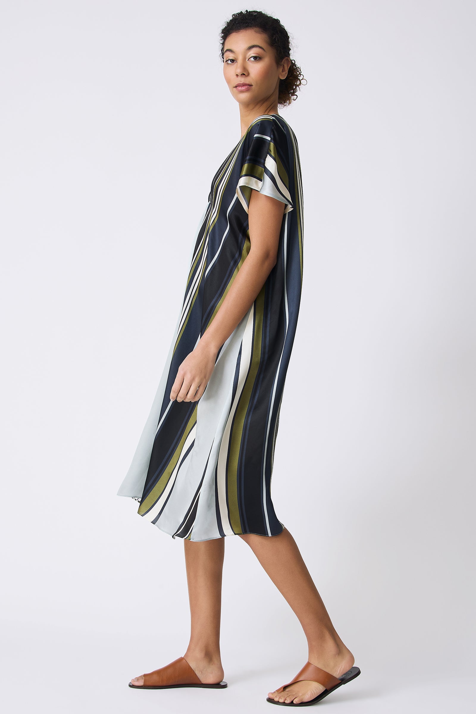 Kal Rieman Vanna Gather Front Dress in Multi Stripe on model full side view