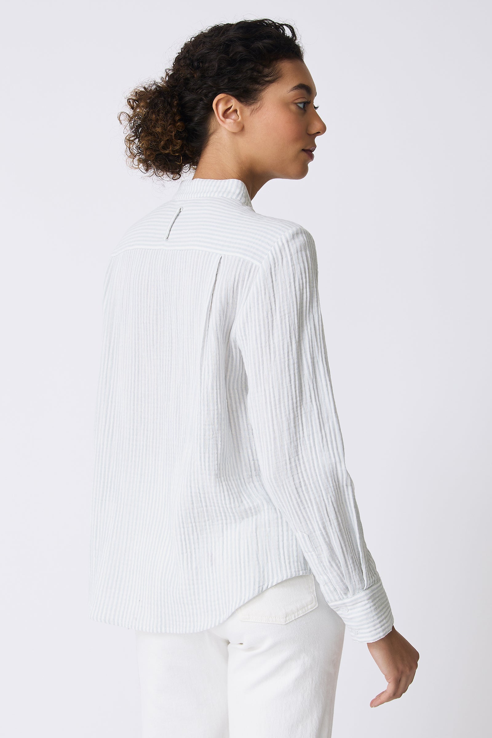 Kal Rieman Vera Tux Shirt in Blue Stripe on model back view
