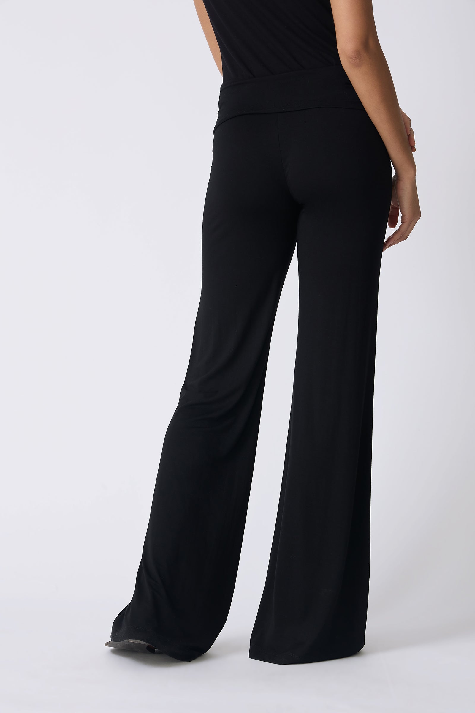 Kal Rieman Zoe Jersey Wide Leg Pant in Black on model detail back view