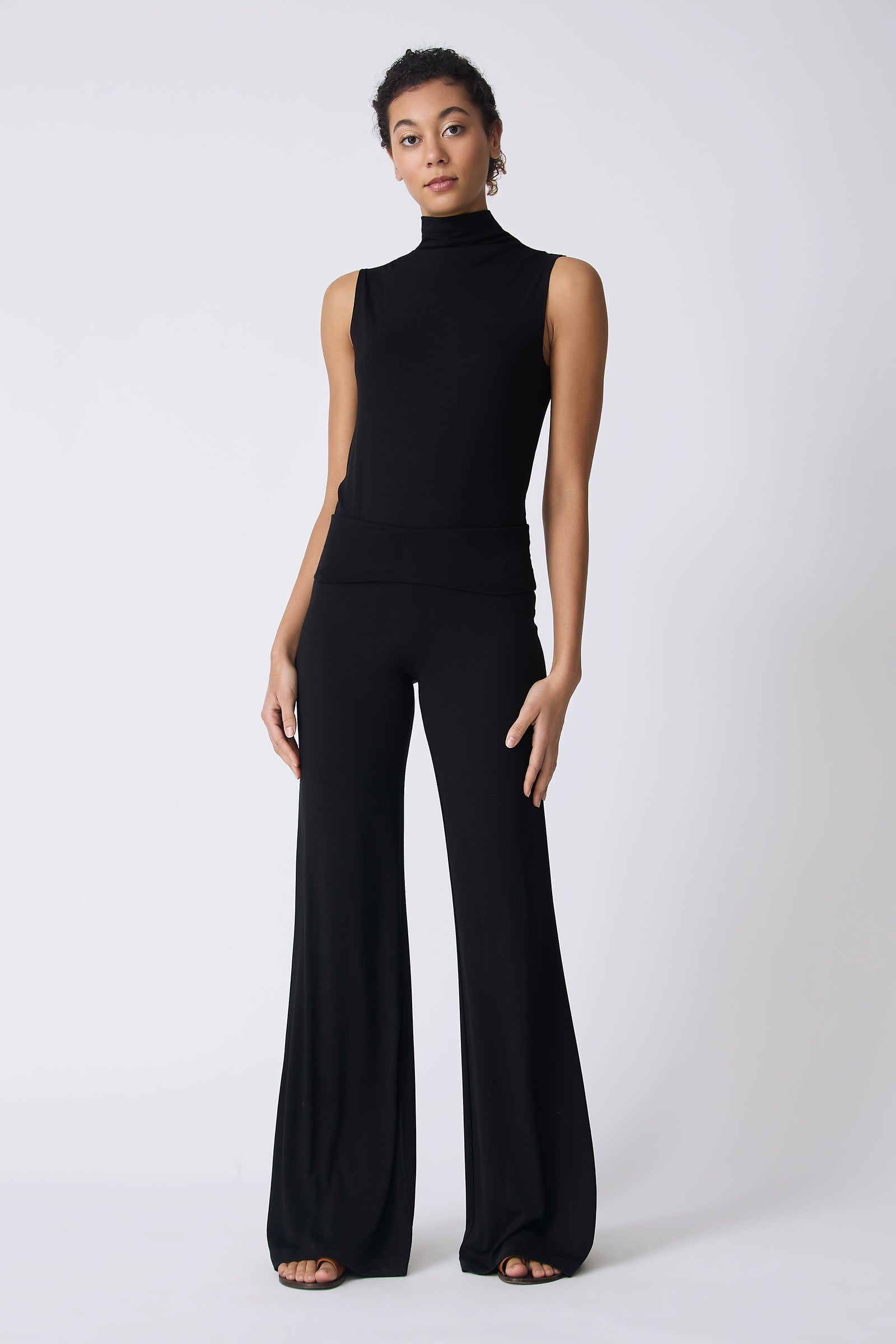 Kal Rieman Zoe Jersey Wide Leg Pant in Black on model full front view