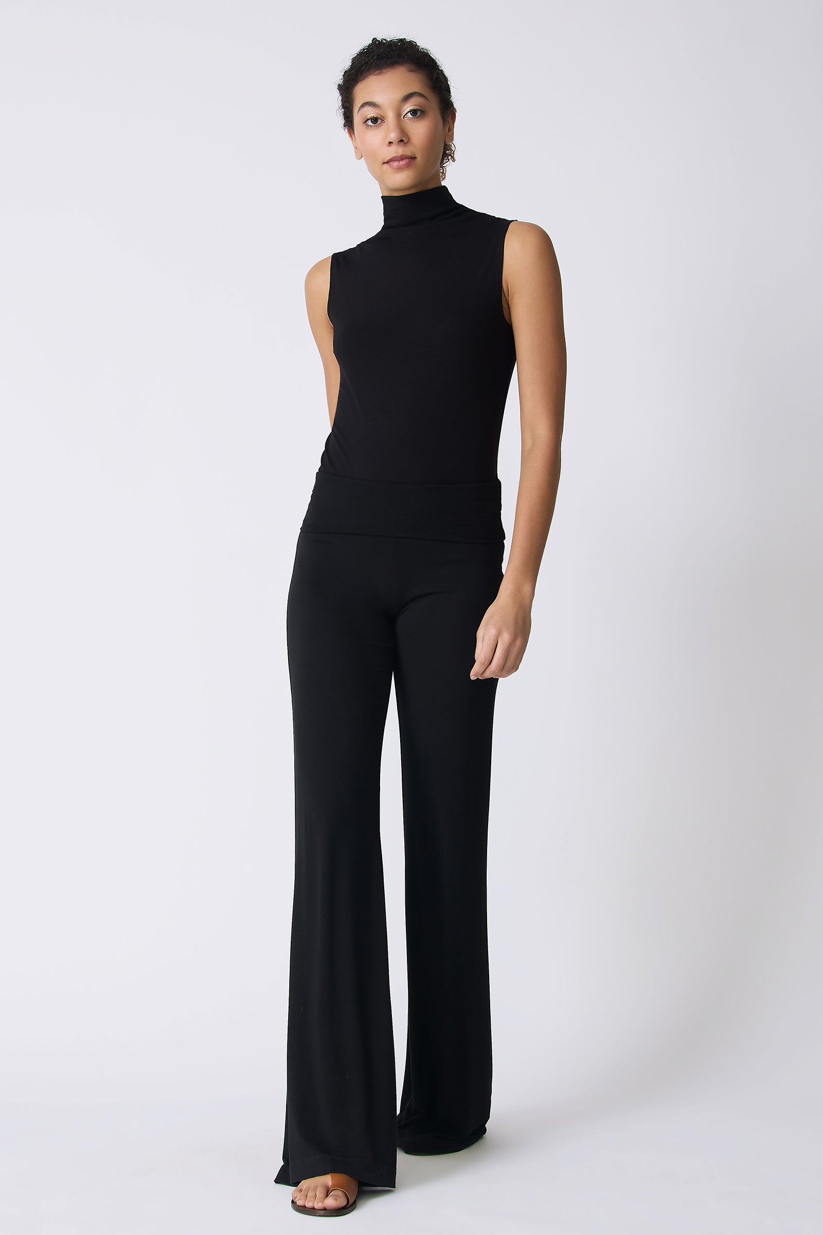 Kal Rieman Zoe Jersey Wide Leg Pant in Black on model walking full front view