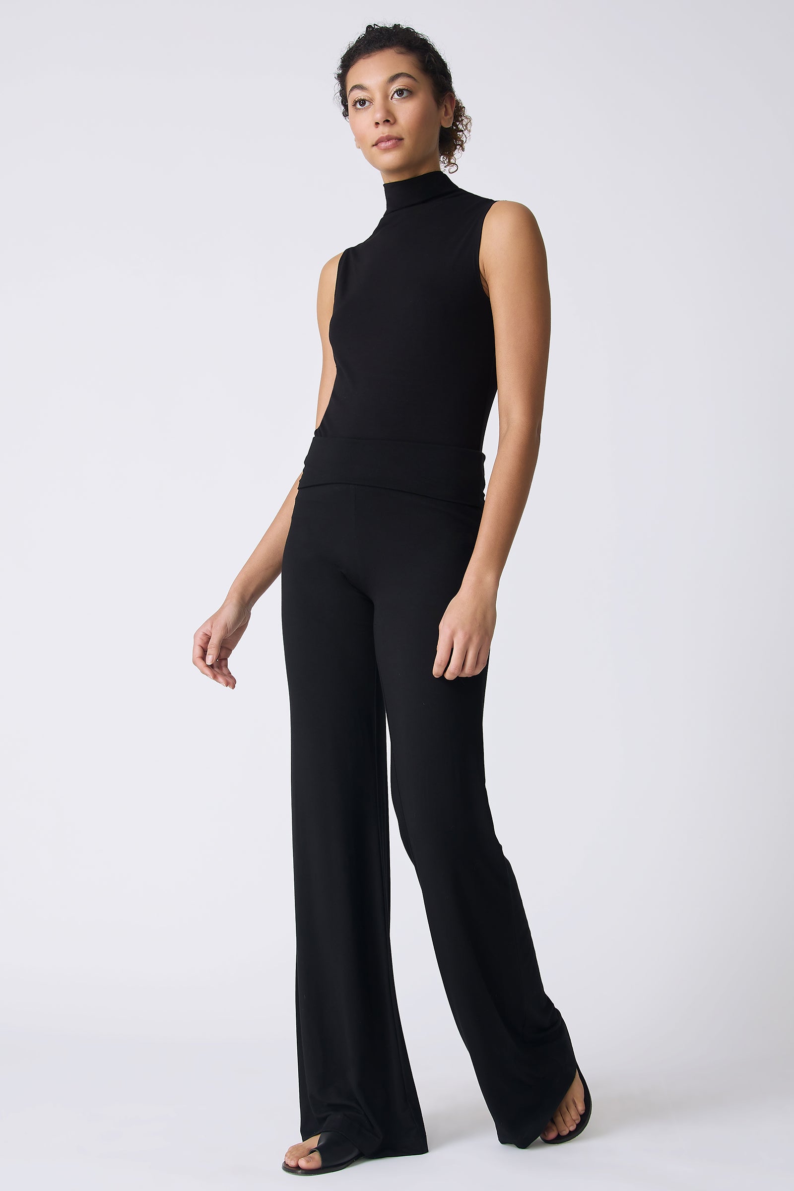 Kal Rieman Zoe Jersey Wide Leg Pant in Black on model walking front view