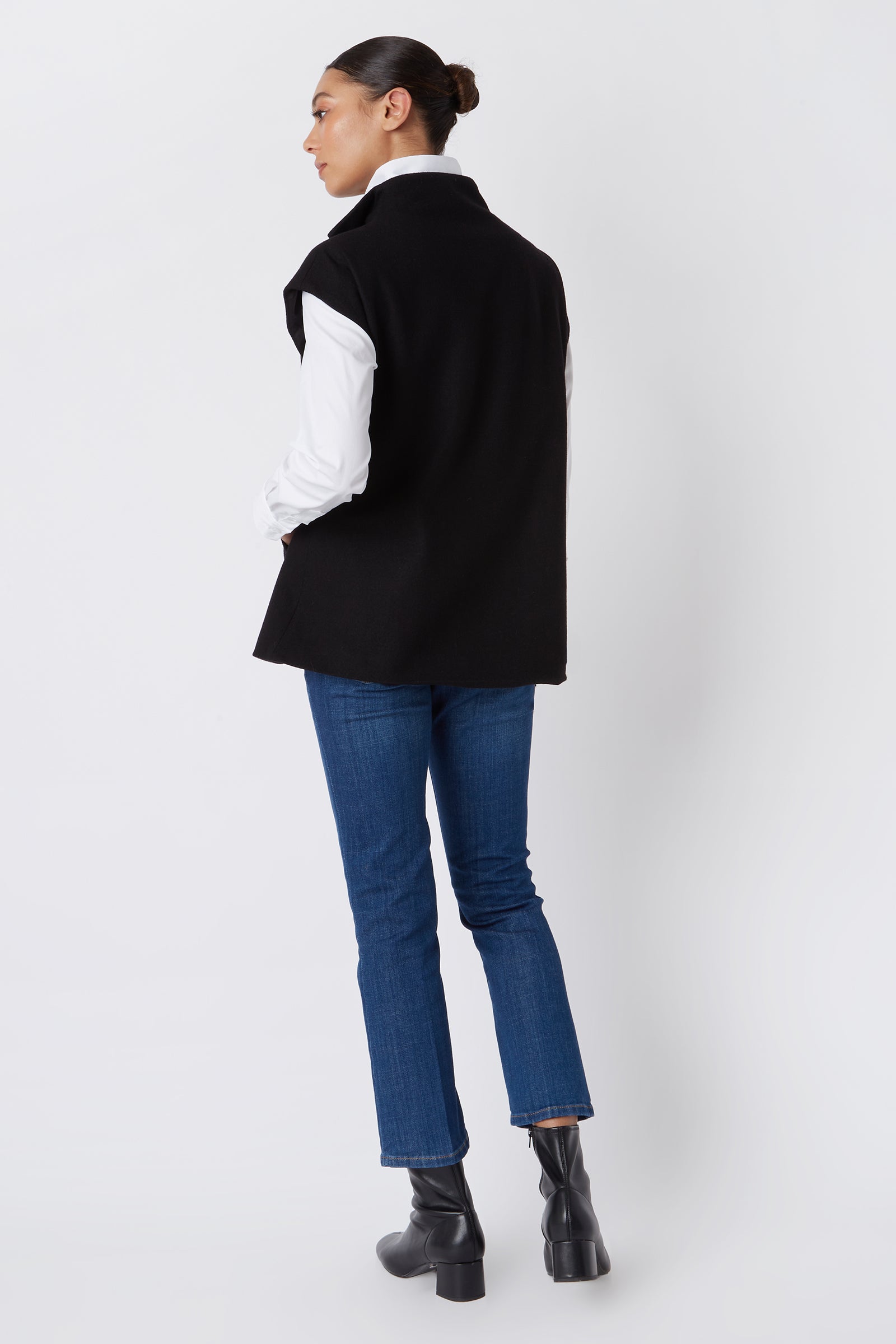 Kal Rieman Anne Collared Zip Vest in Black Felted Jersey on Model Main Full Front View