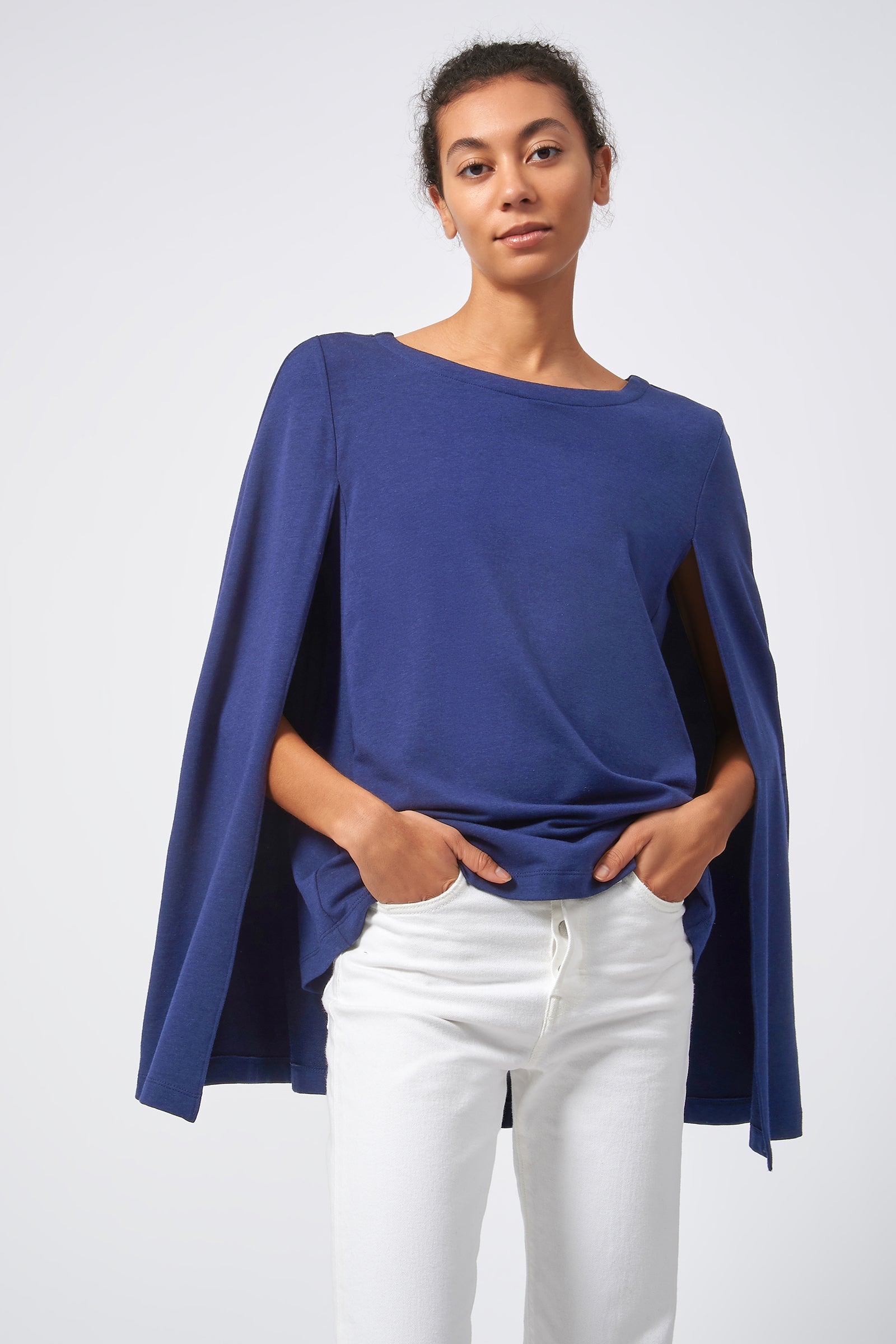 Kal Rieman Cape Sweatshirt in Bamboo Terry Blue image of the front view