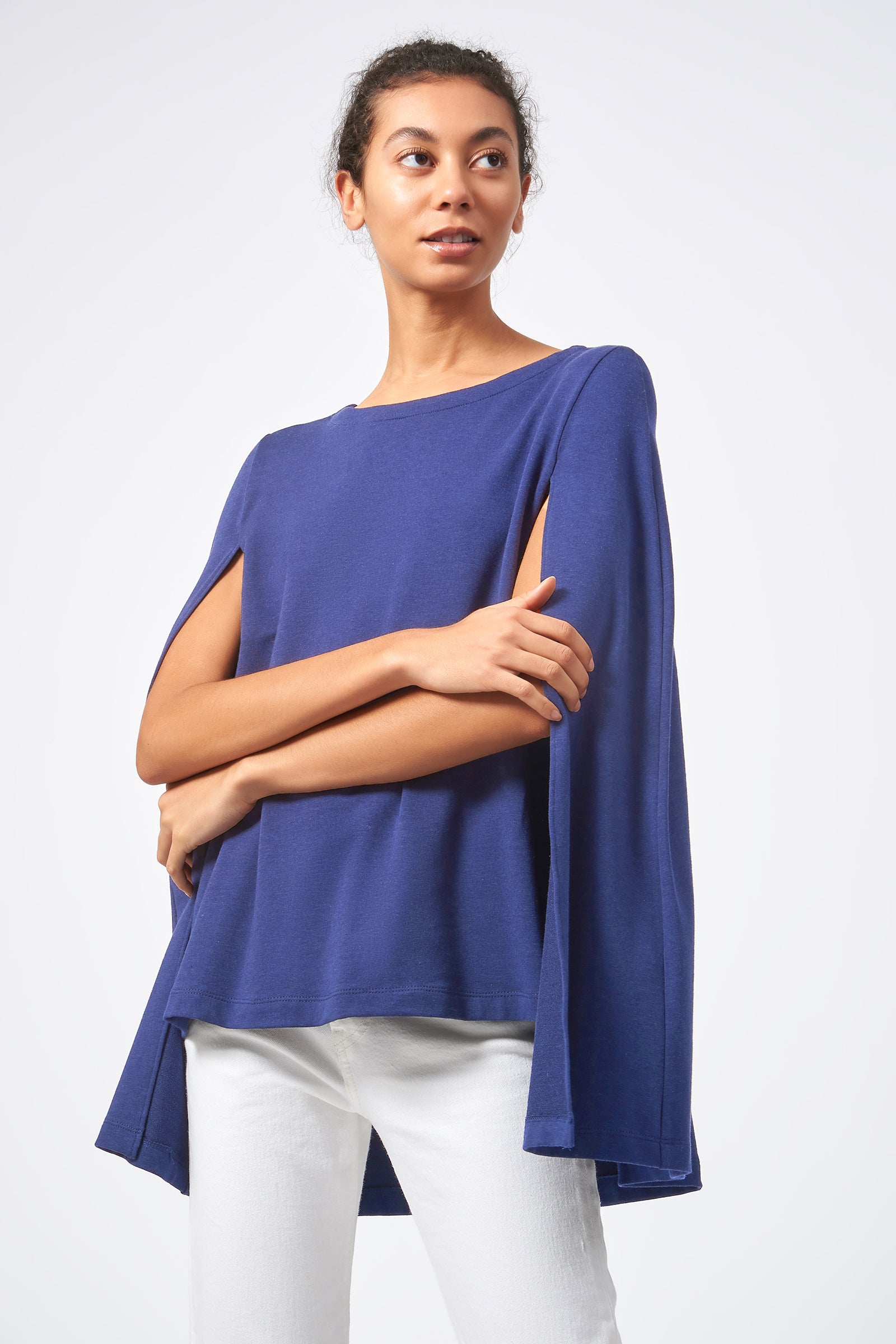 Kal Rieman Cape Sweatshirt in Bamboo Terry Blue image of the main side view