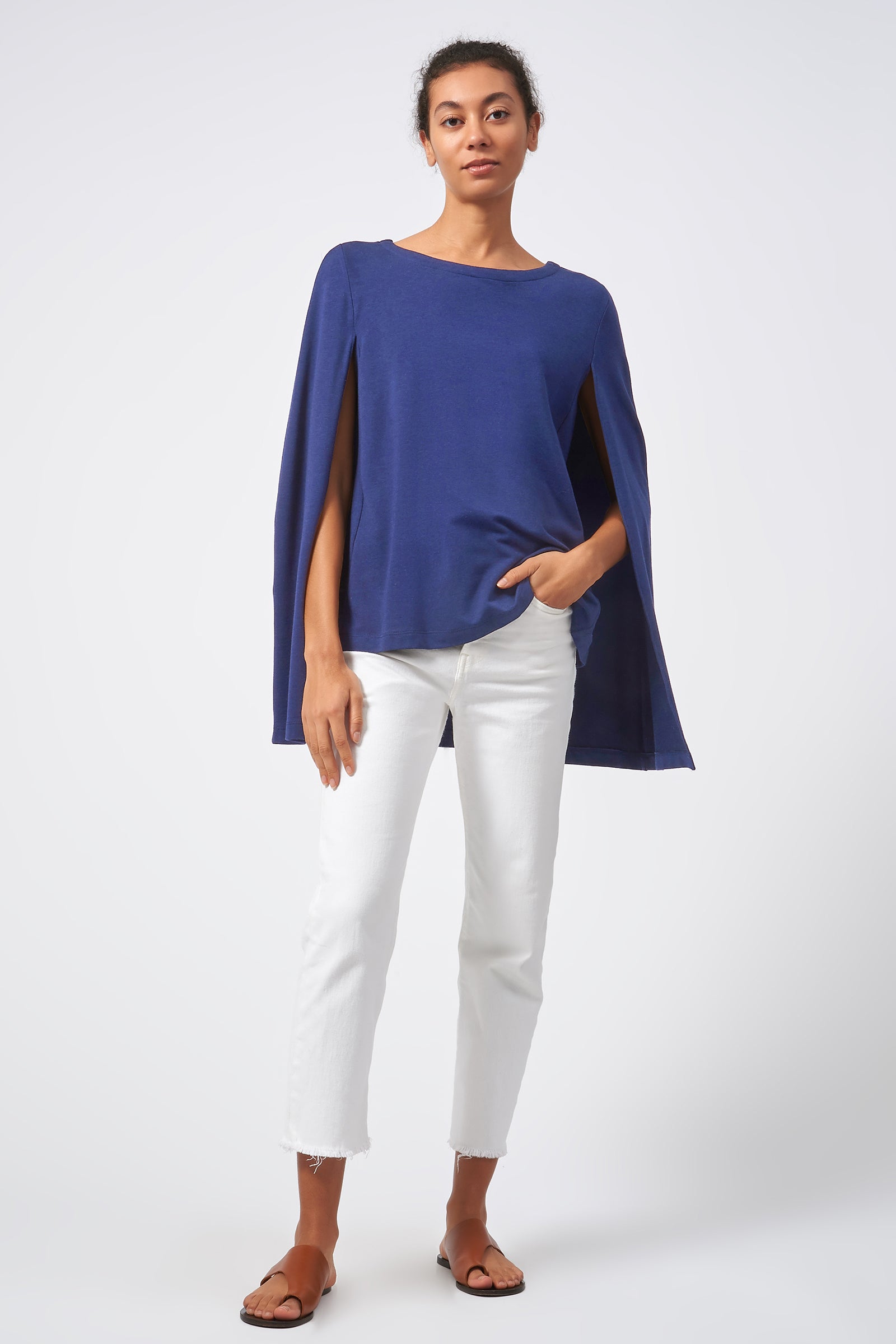 Kal Rieman Cape Sweatshirt in Bamboo Terry Blue image of the full front view
