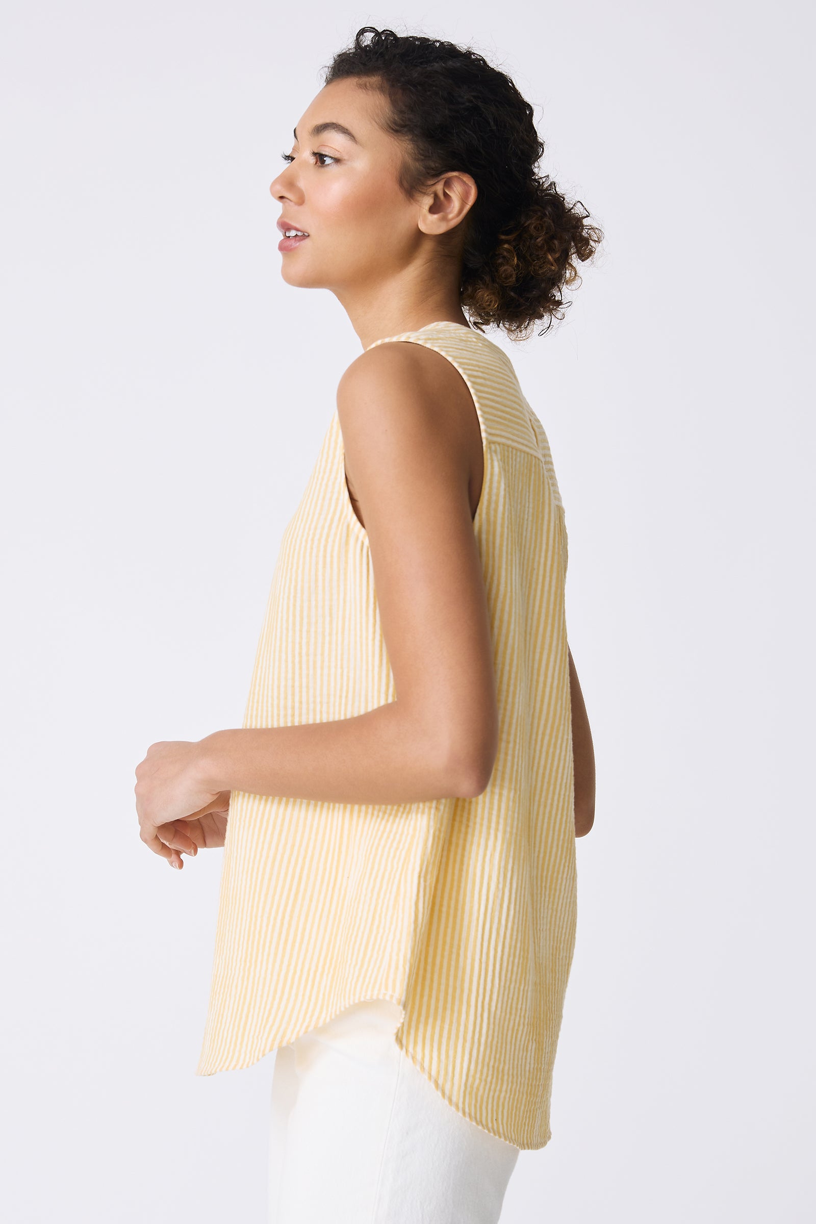 Kal Rieman Jolie Gauze Tank in Honey Stripe on model side view