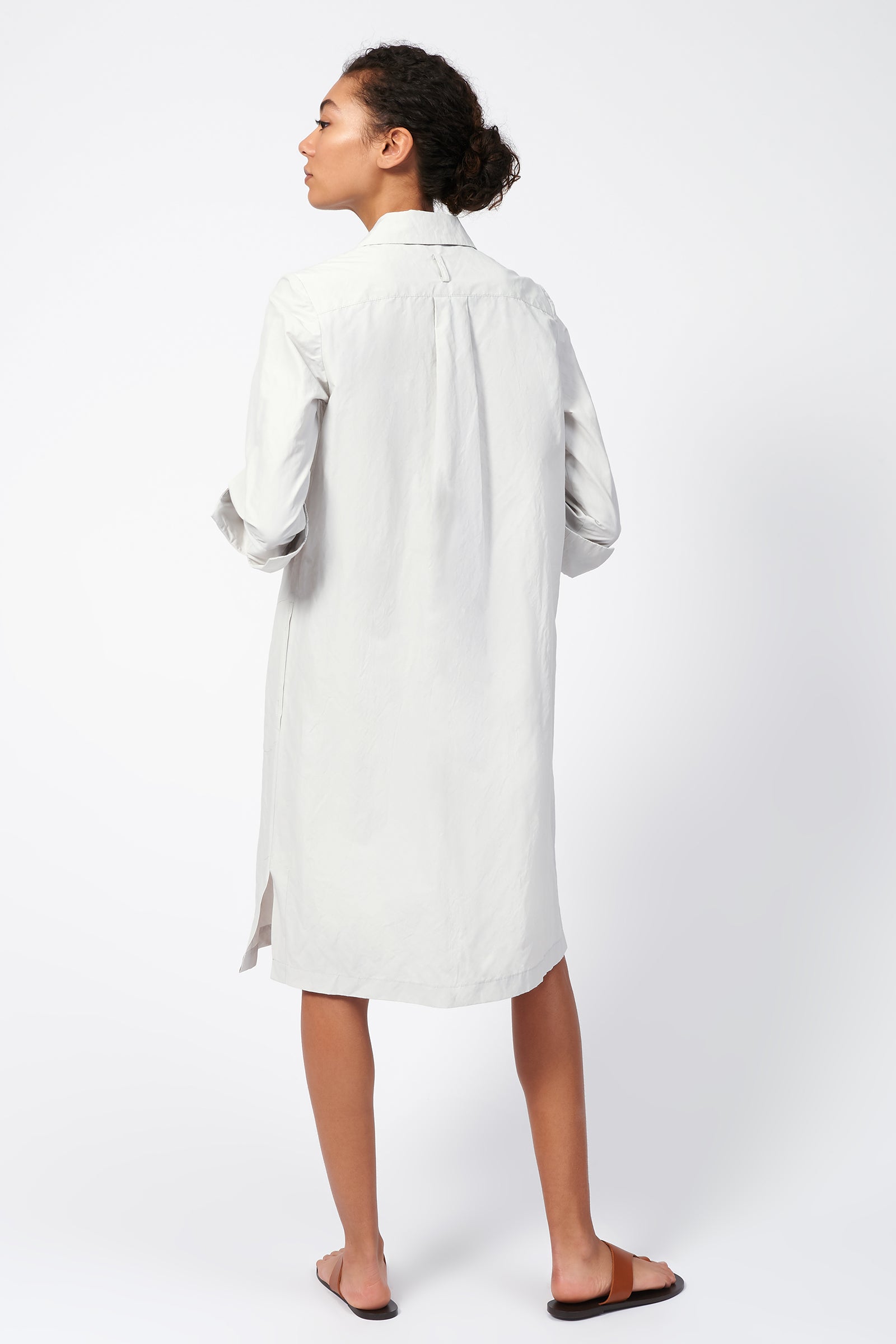 Kal Rieman Cecil Collared V-Neck Dress in Stone on model full back view