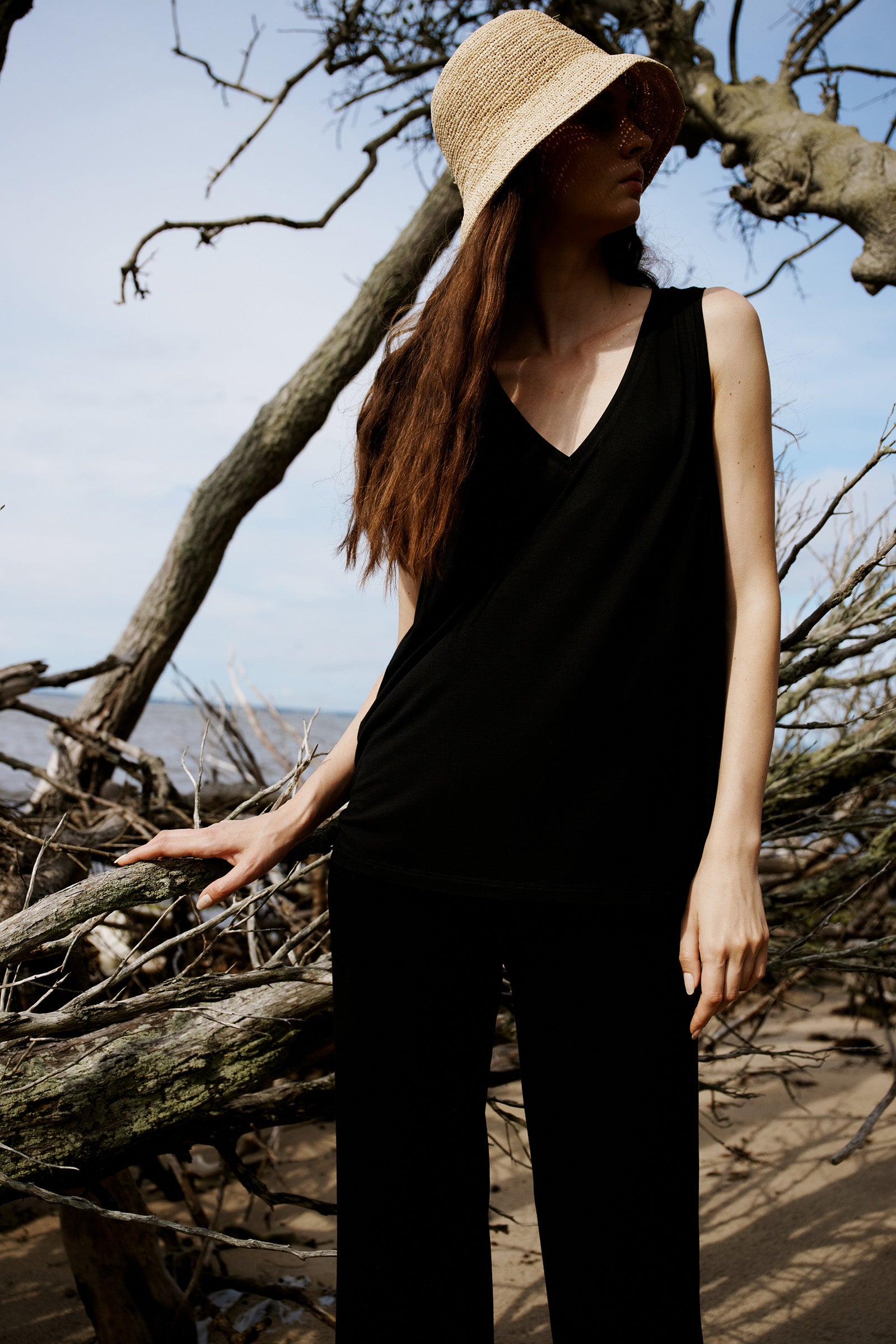 Kal Rieman Alina Tank in Black on model lookbook image