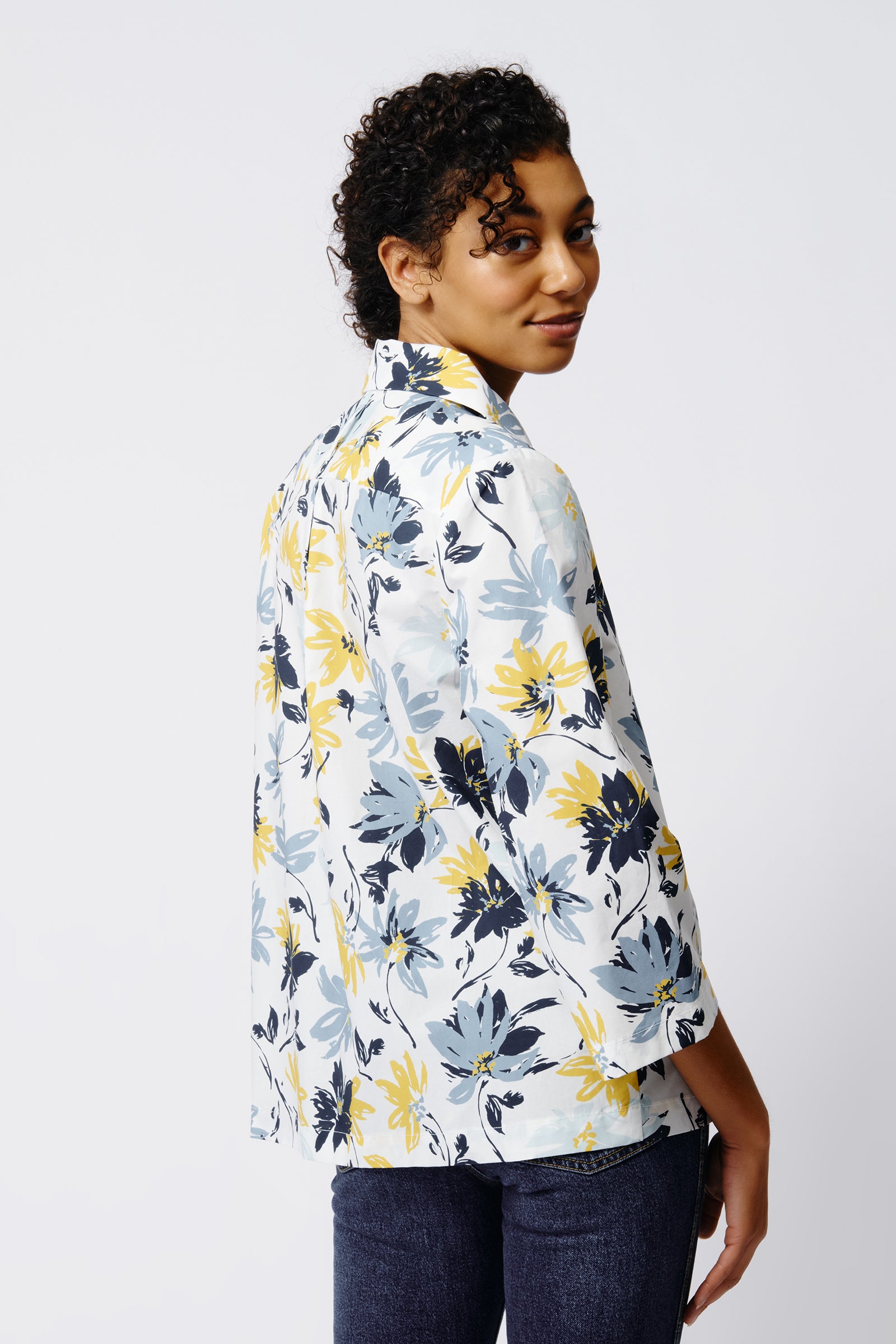 Kal Rieman 3/4 Sleeve Ginna in Seafoam Floral on Model Back View Crop