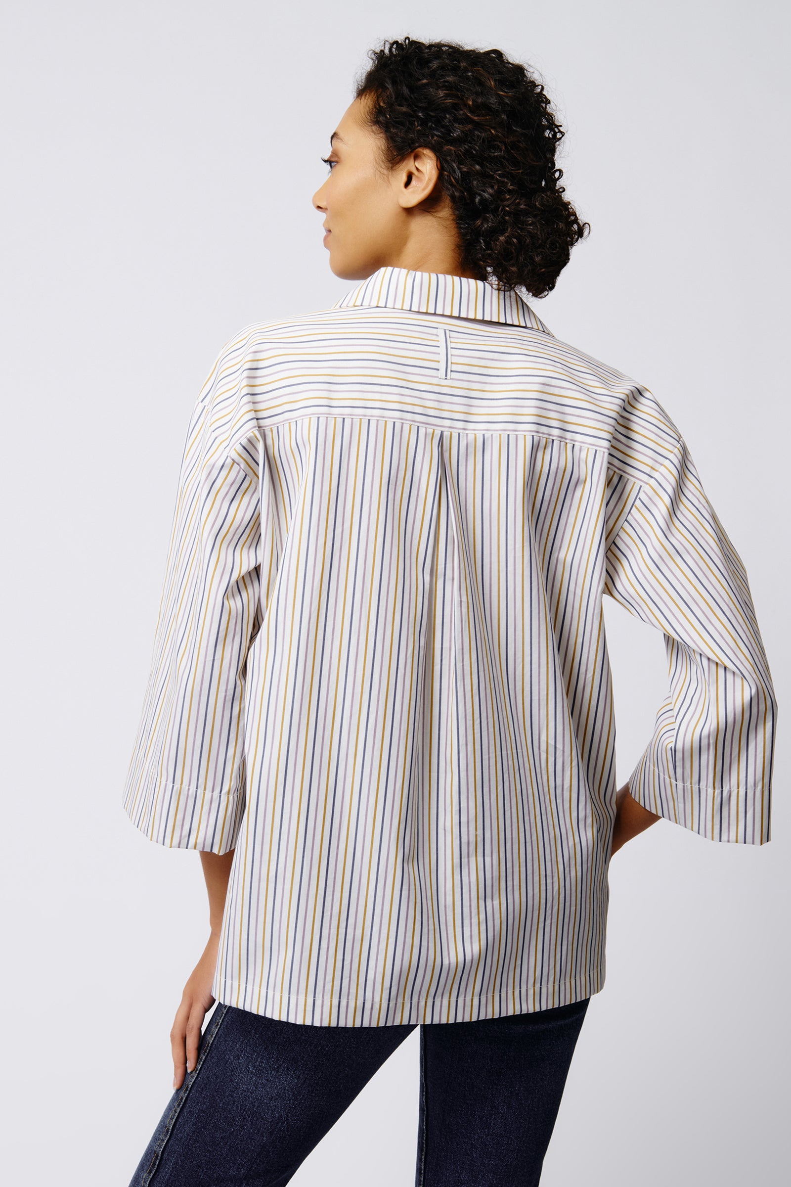 Kal Rieman Ida Drop Shoulder Tunic in Multi Stripe on Model Back View Crop