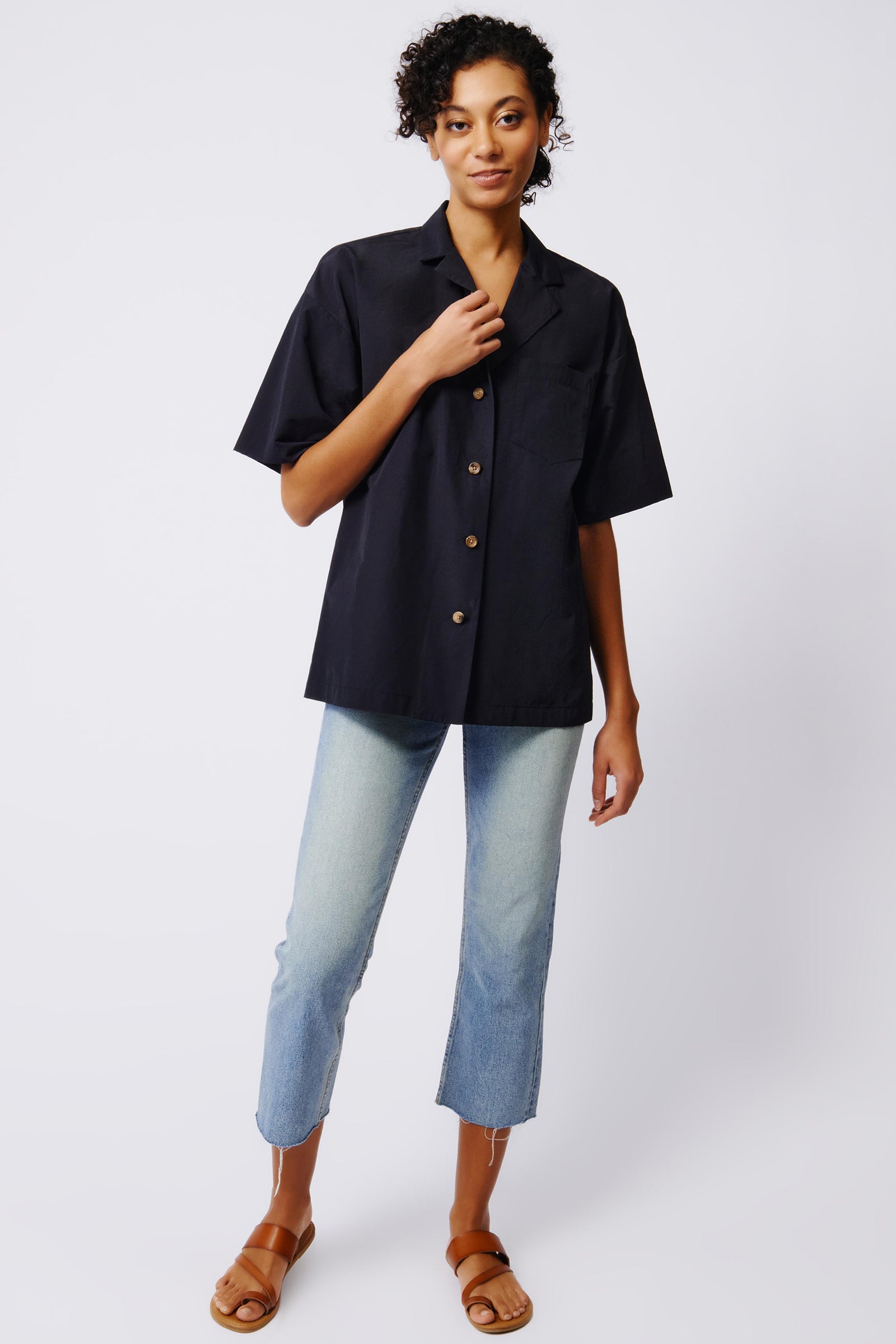 Kal Rieman Hudson Shirt Jacket in Black on Model Front Full View