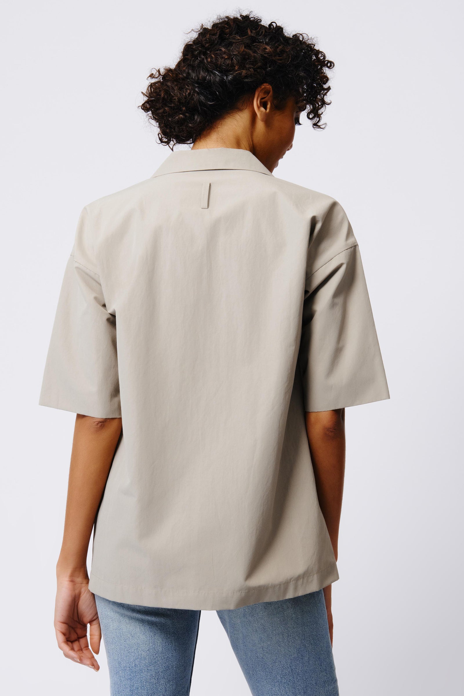 Kal Rieman Hudson Shirt Jacket in Military Khaki on Model Back View Crop