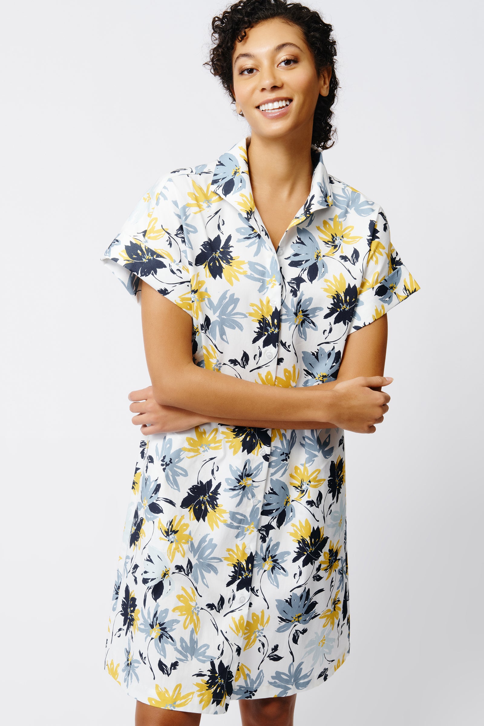 Kal Rieman Kimono Dress in Seafoam Floral on Model Front View Crop 2