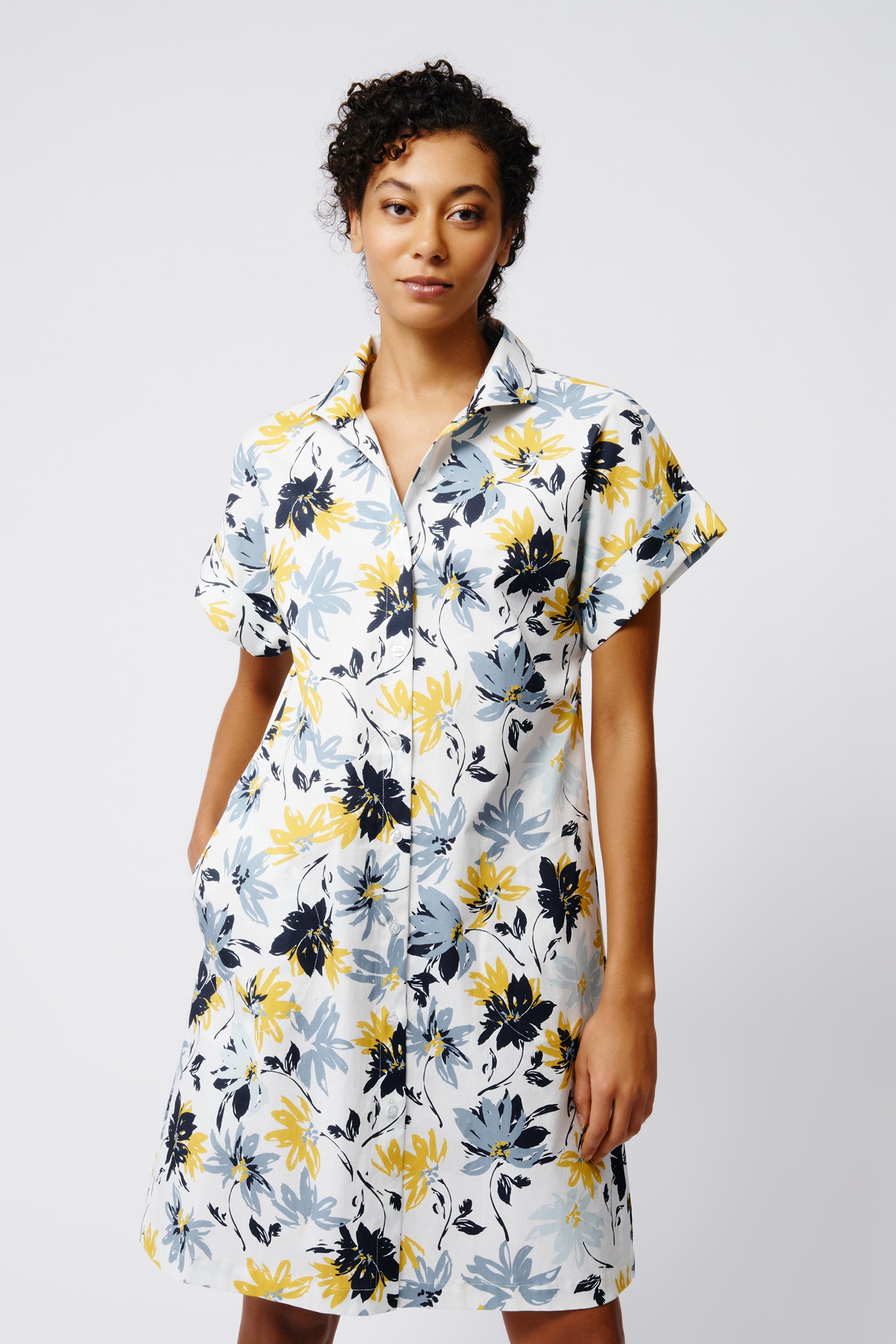 Kal Rieman Kimono Dress in Seafoam Floral on Model Front View Crop 4
