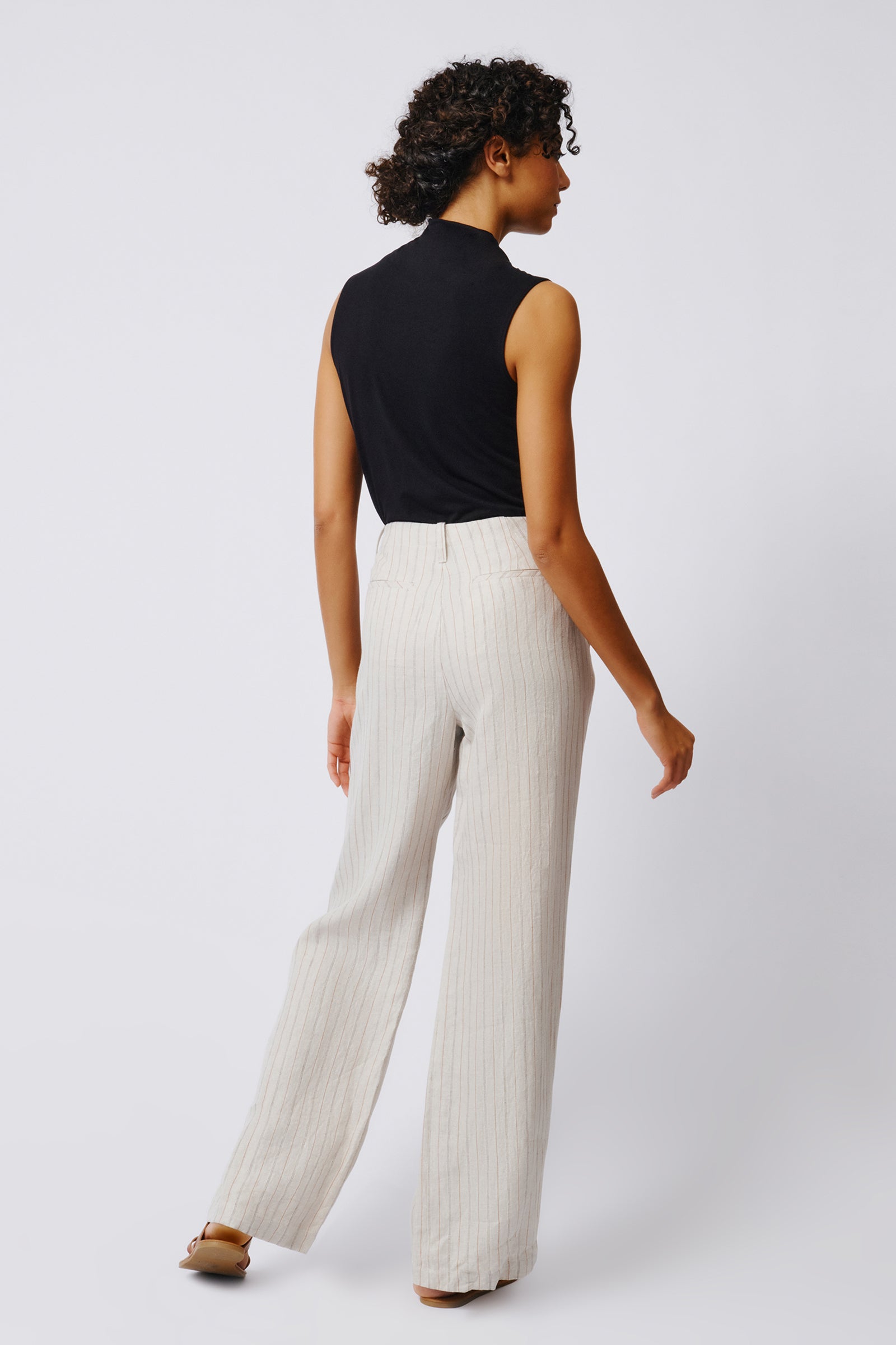 Kal Rieman Spencer Stove Pipe Pant in Khaki Stripe on Model Full Back View