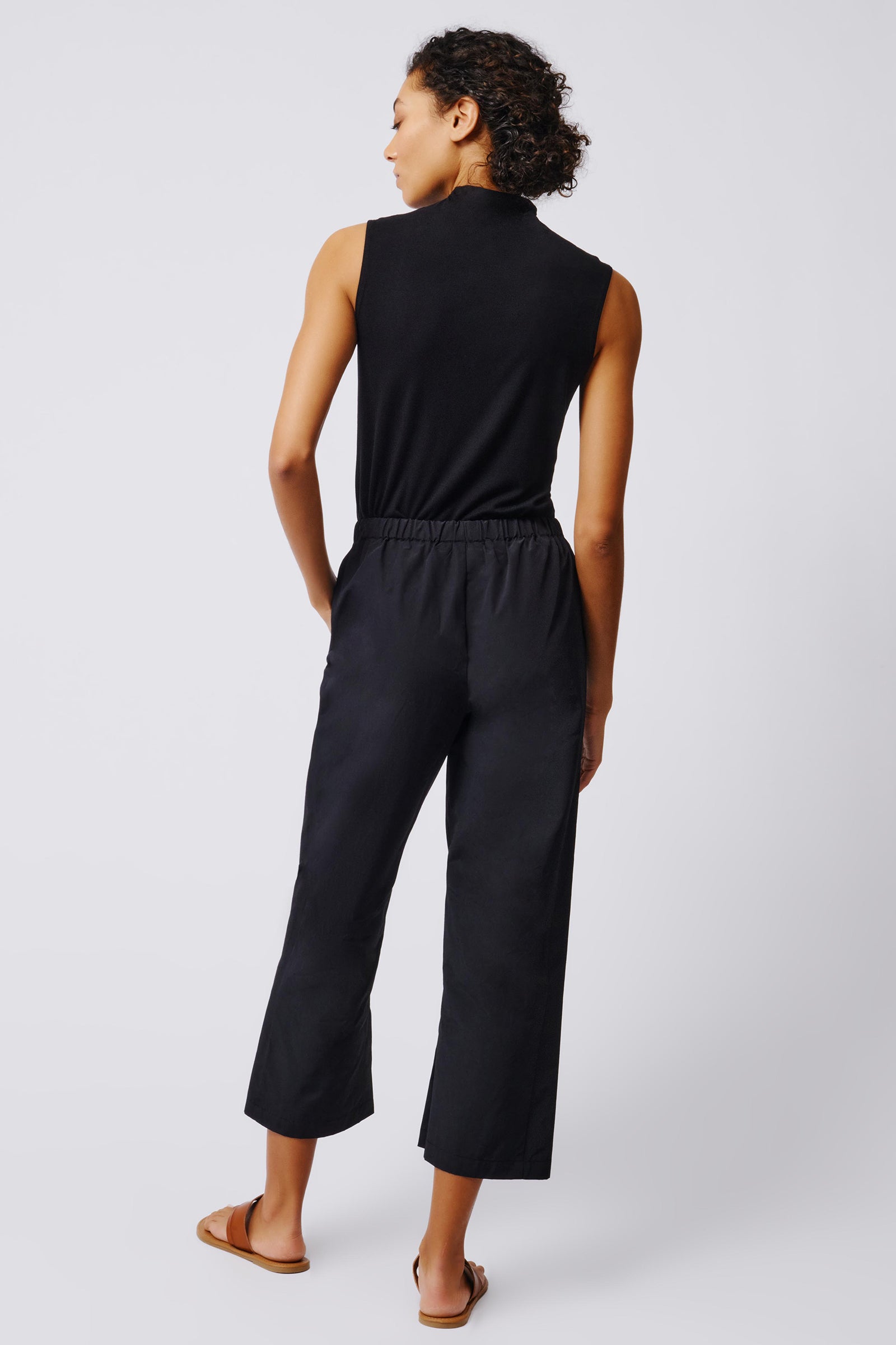 Kal Rieman Split Hem Capri in Black Broadcloth on Model Full Back View