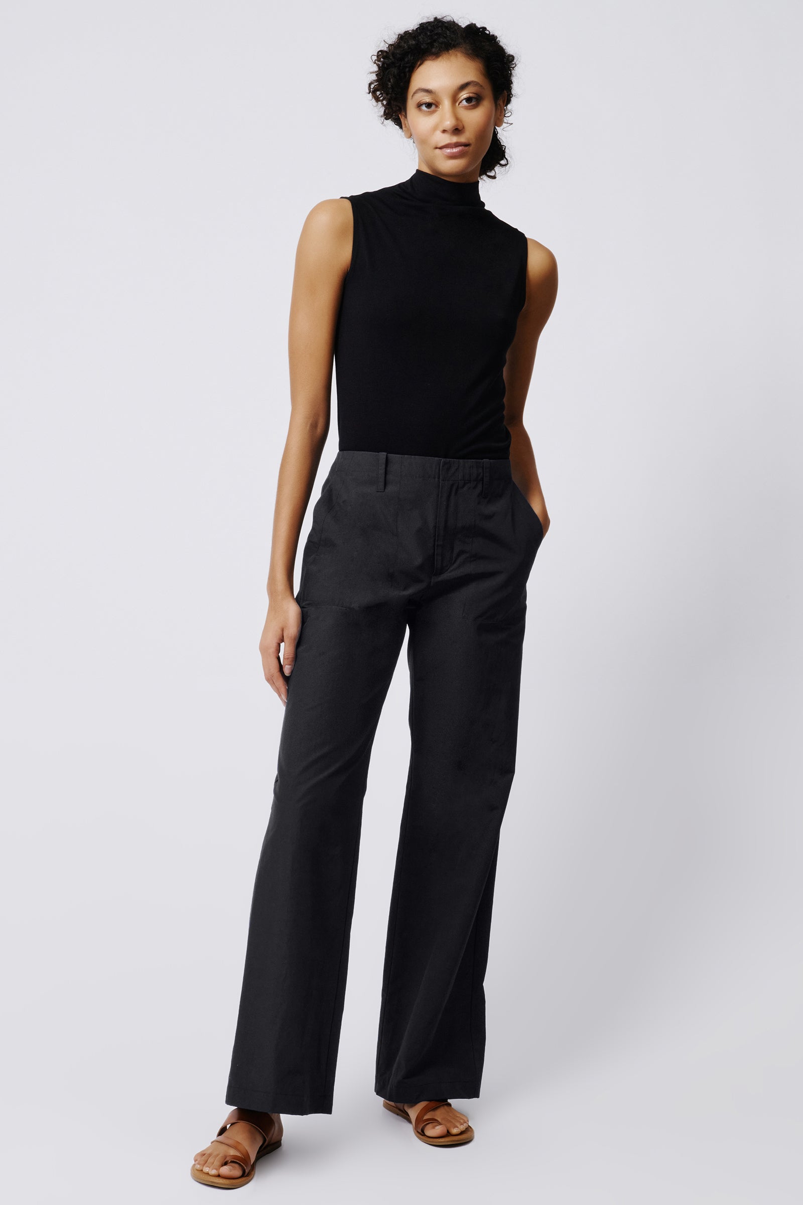 Kal Rieman Stove Pipe Full Pant in Black on Model Full Front View