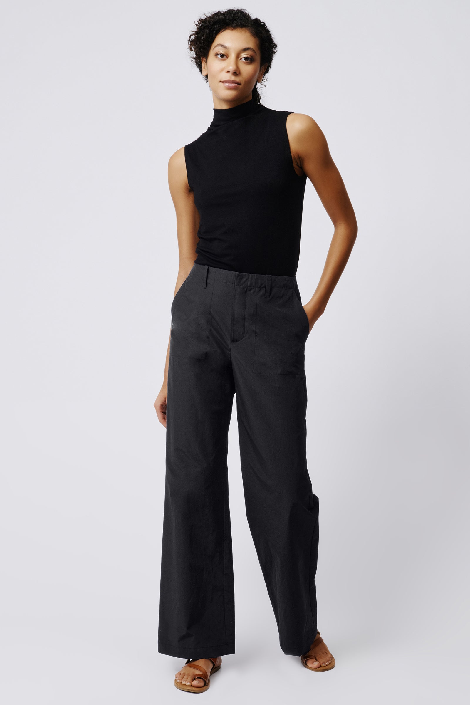 Kal Rieman Stove Pipe Full Pant in Black on Model Full Front View 2