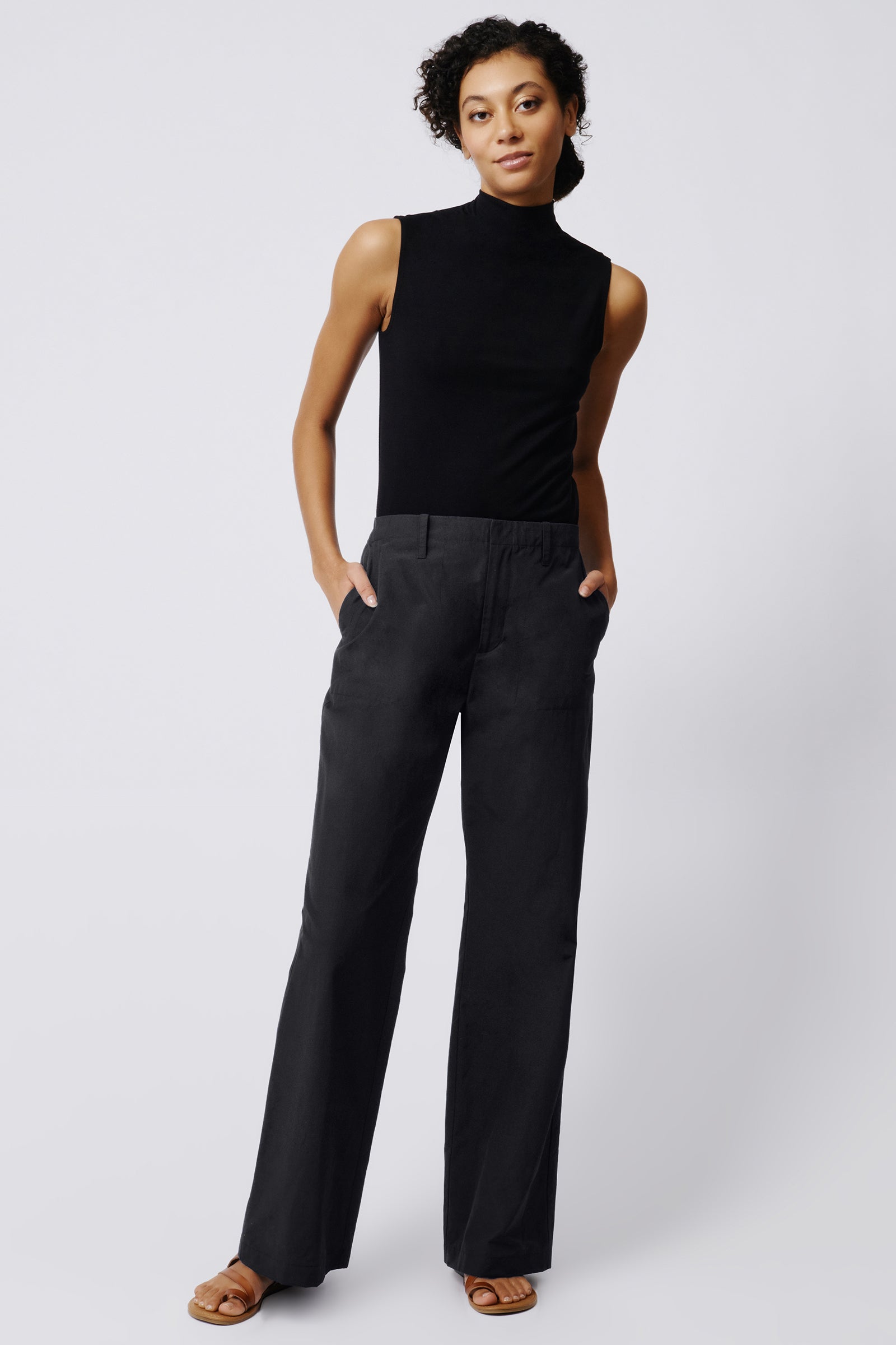 Kal Rieman Stove Pipe Full Pant in Black on Model Full Front View 3