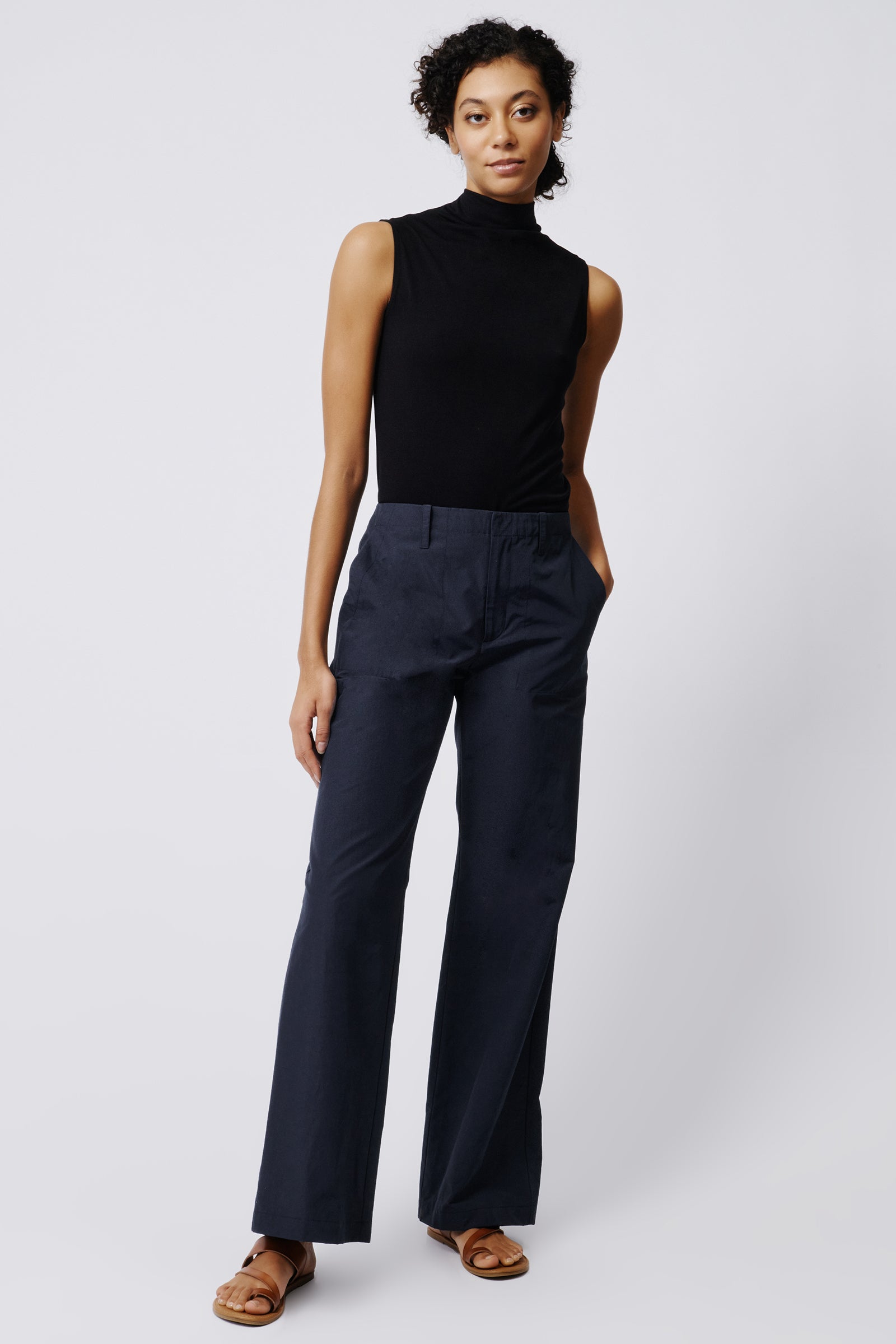 Kal Rieman Stove Pipe Full Pant in Navy on Model Full Front View