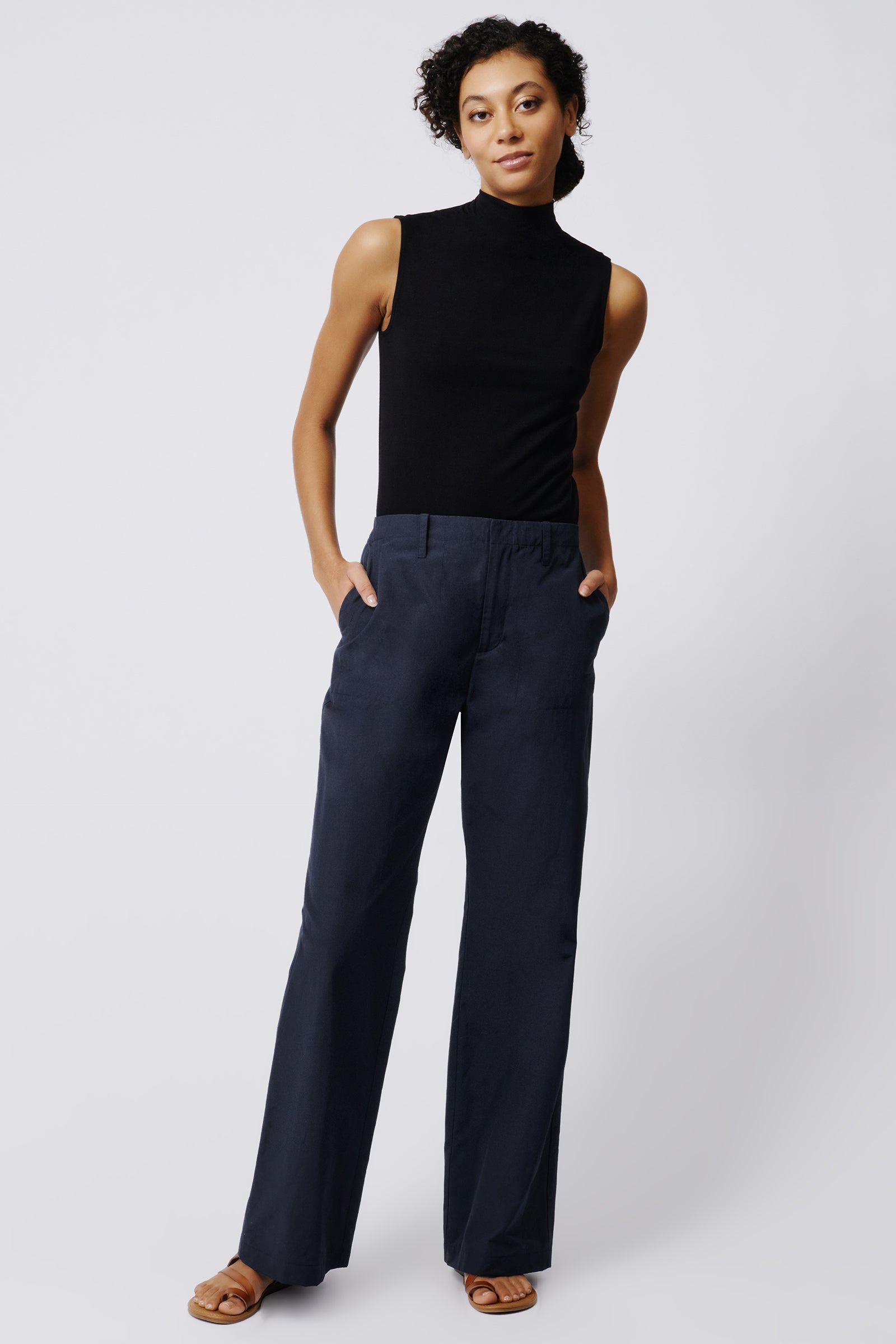 Kal Rieman Stove Pipe Full Pant in Navy on Model Full Front View 3