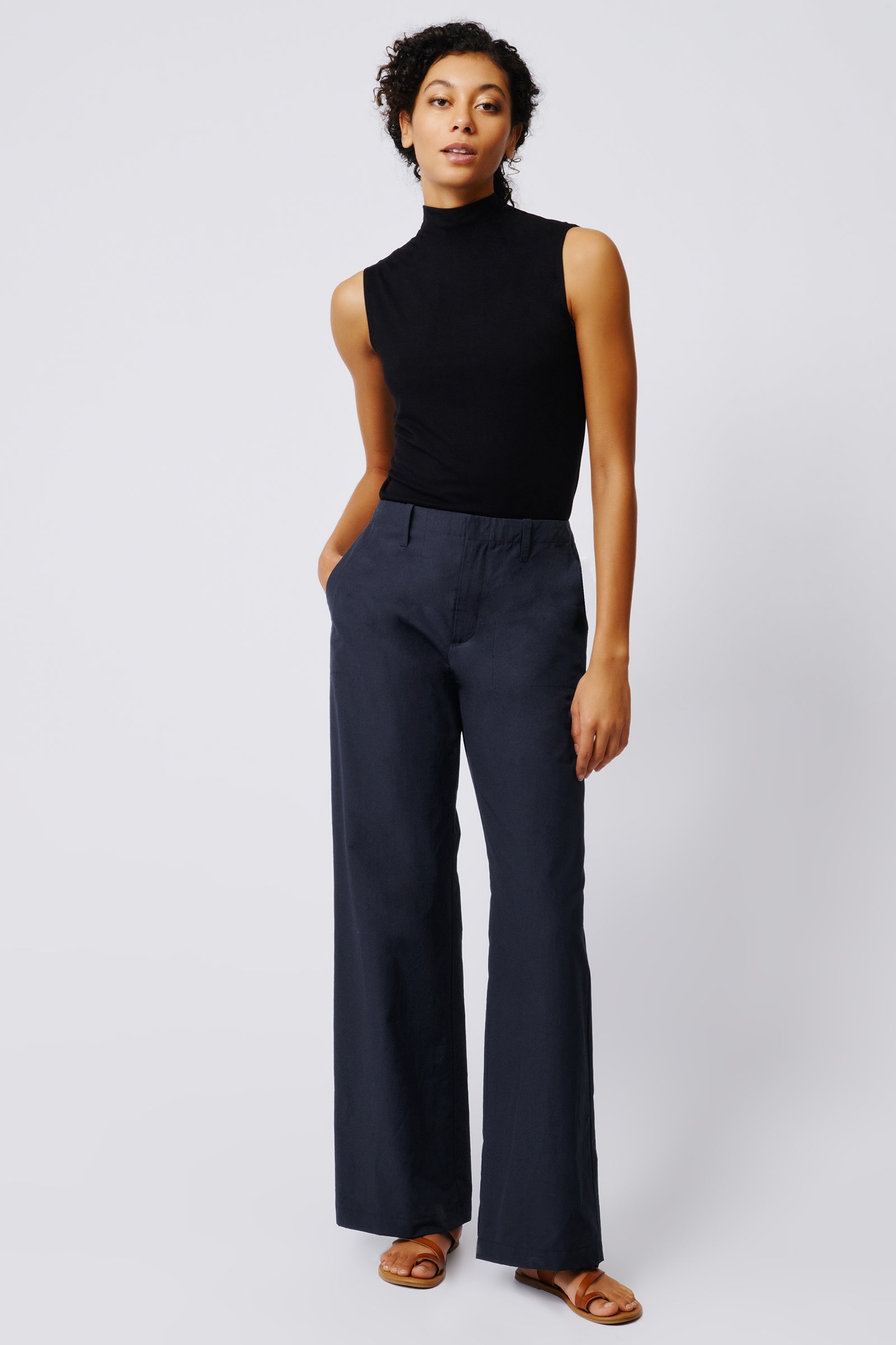 Kal Rieman Stove Pipe Full Pant in Navy on Model Full Front View 4