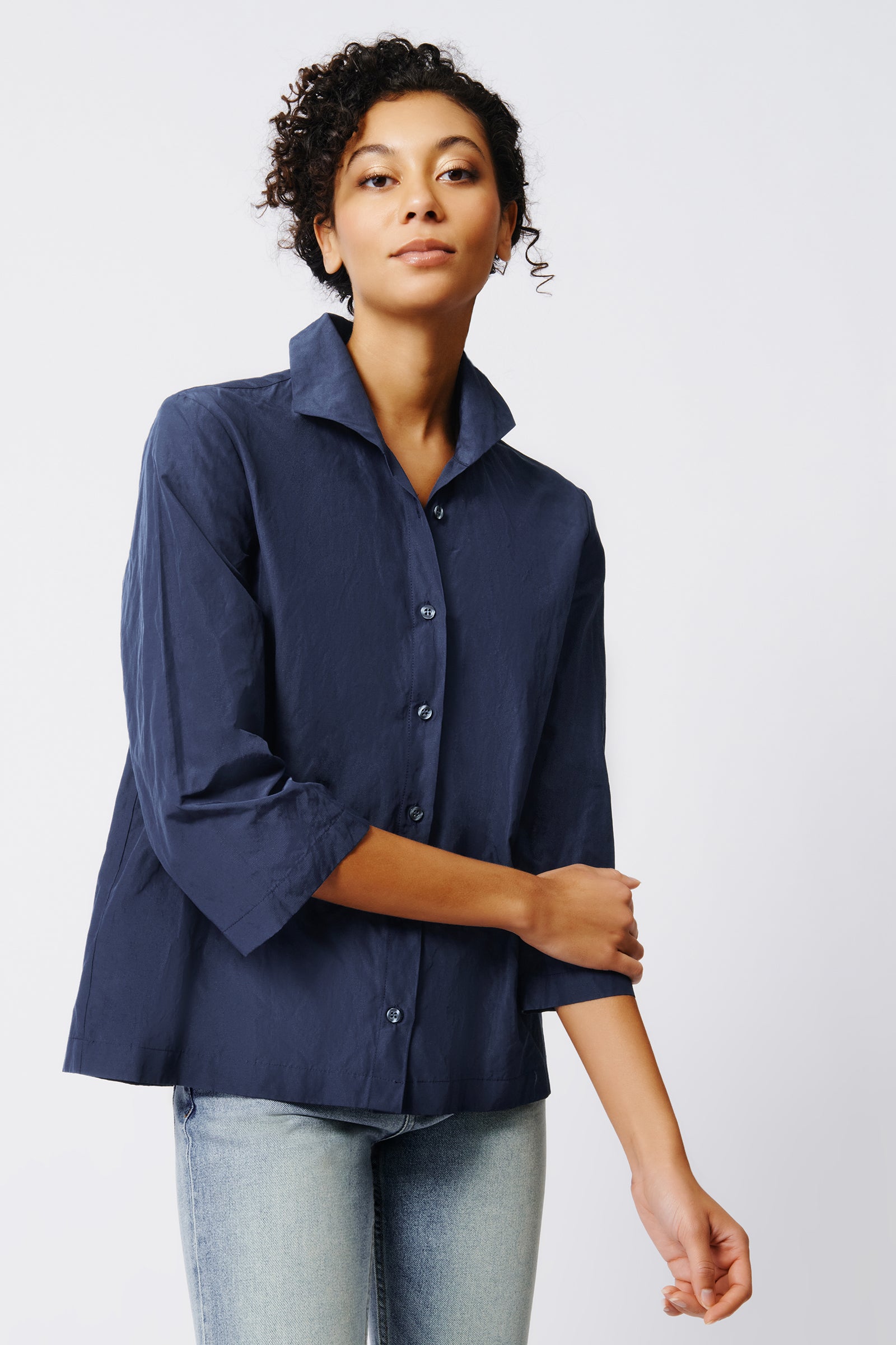 Kal Rieman 3/4 Sleeve Ginna in Navy on Model Front View Crop 2