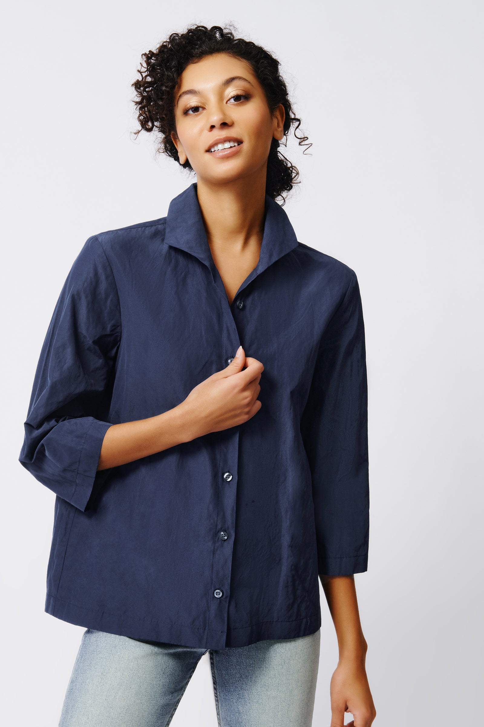 Kal Rieman 3/4 Sleeve Ginna in Navy on Model Front View Crop 4