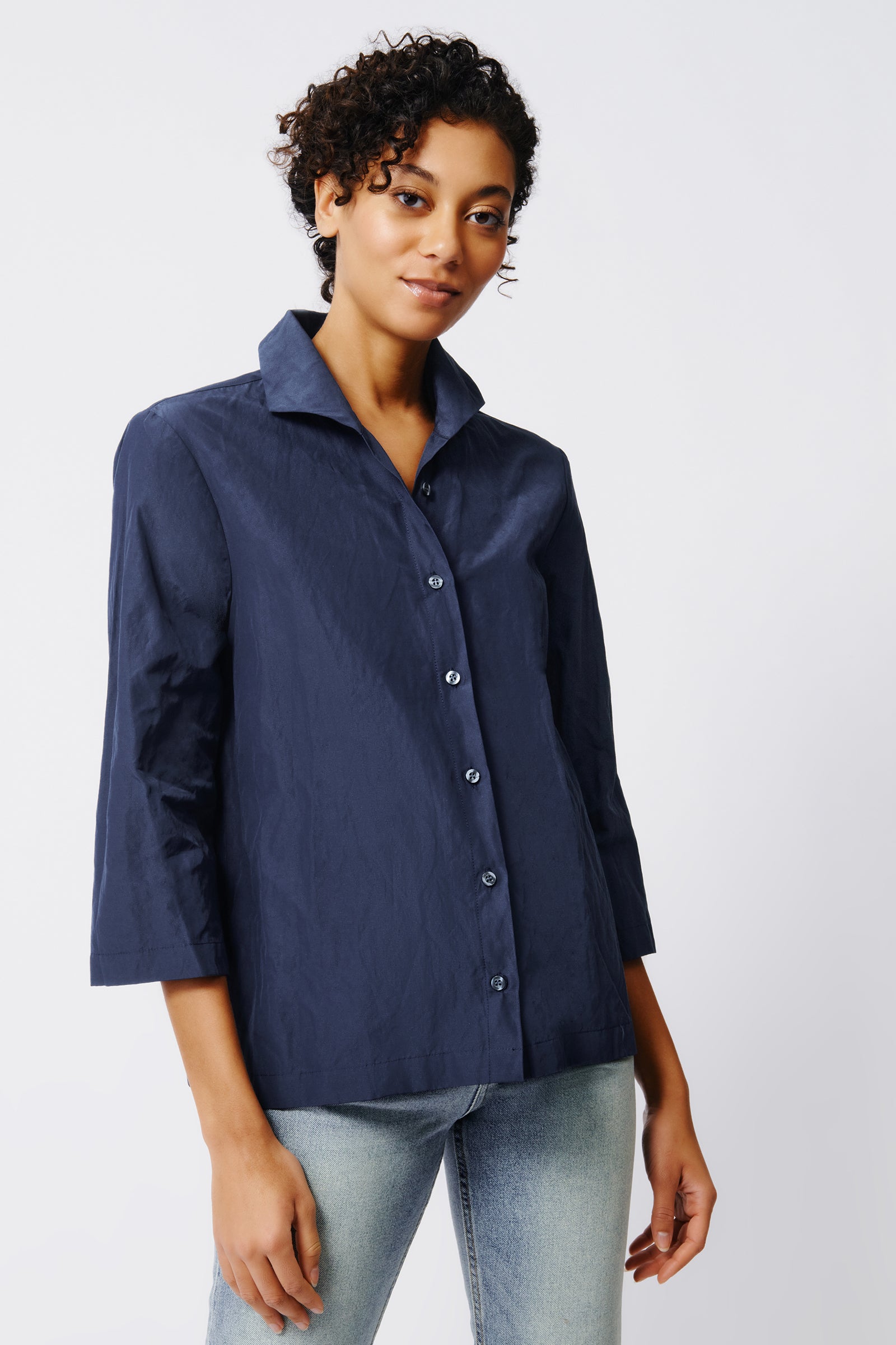 Kal Rieman 3/4 Sleeve Ginna in Navy on Model Front View Crop 5