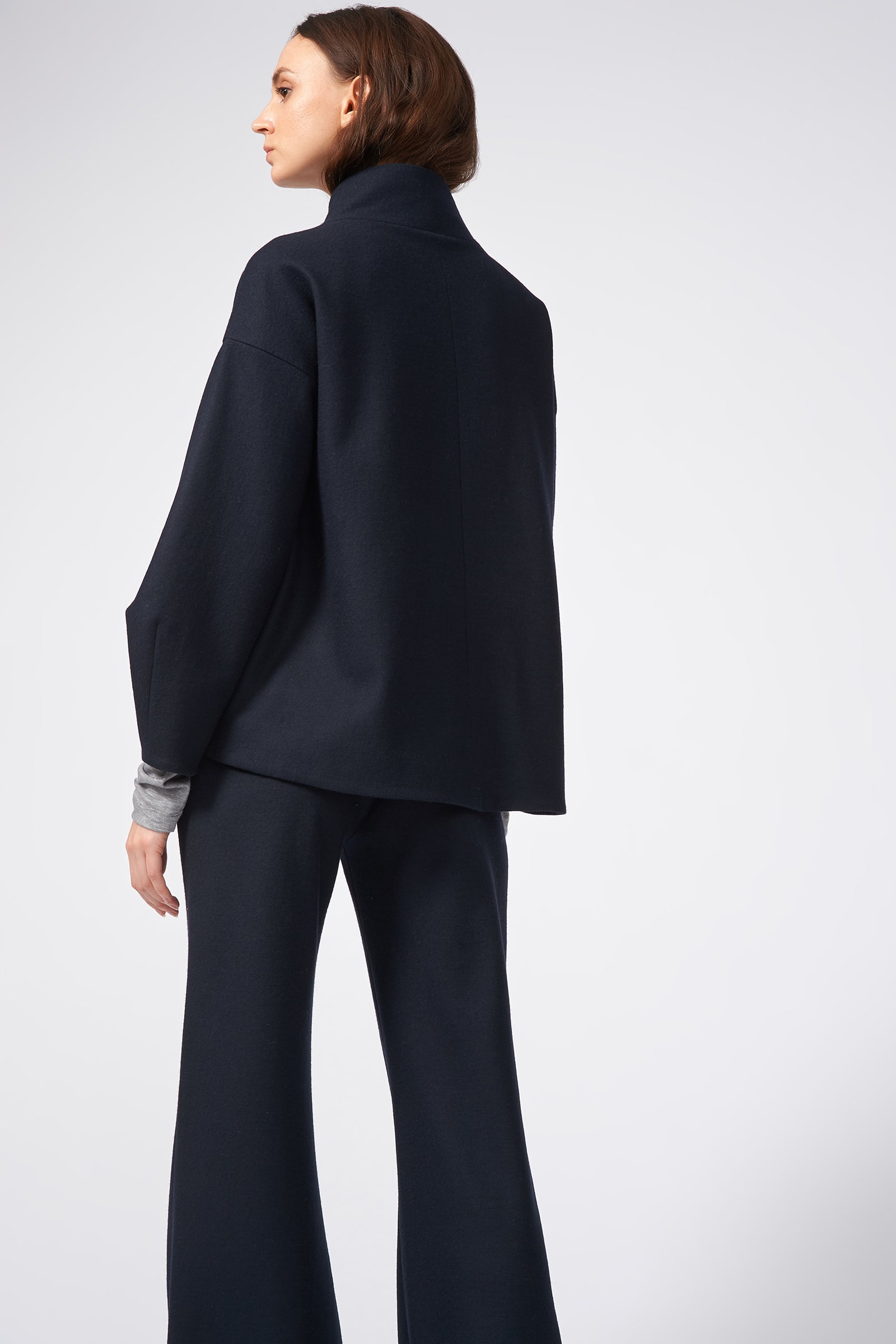 Kal Rieman Angle Cuff Jacket in Midnight on Model Front Side View
